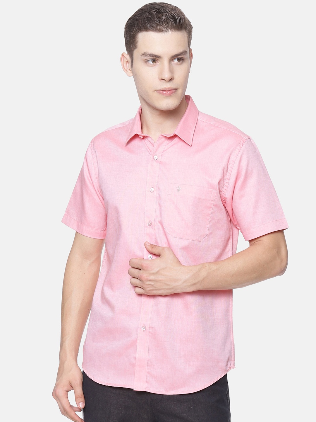Ramraj Men Pink Slim Fit Solid Formal Shirt