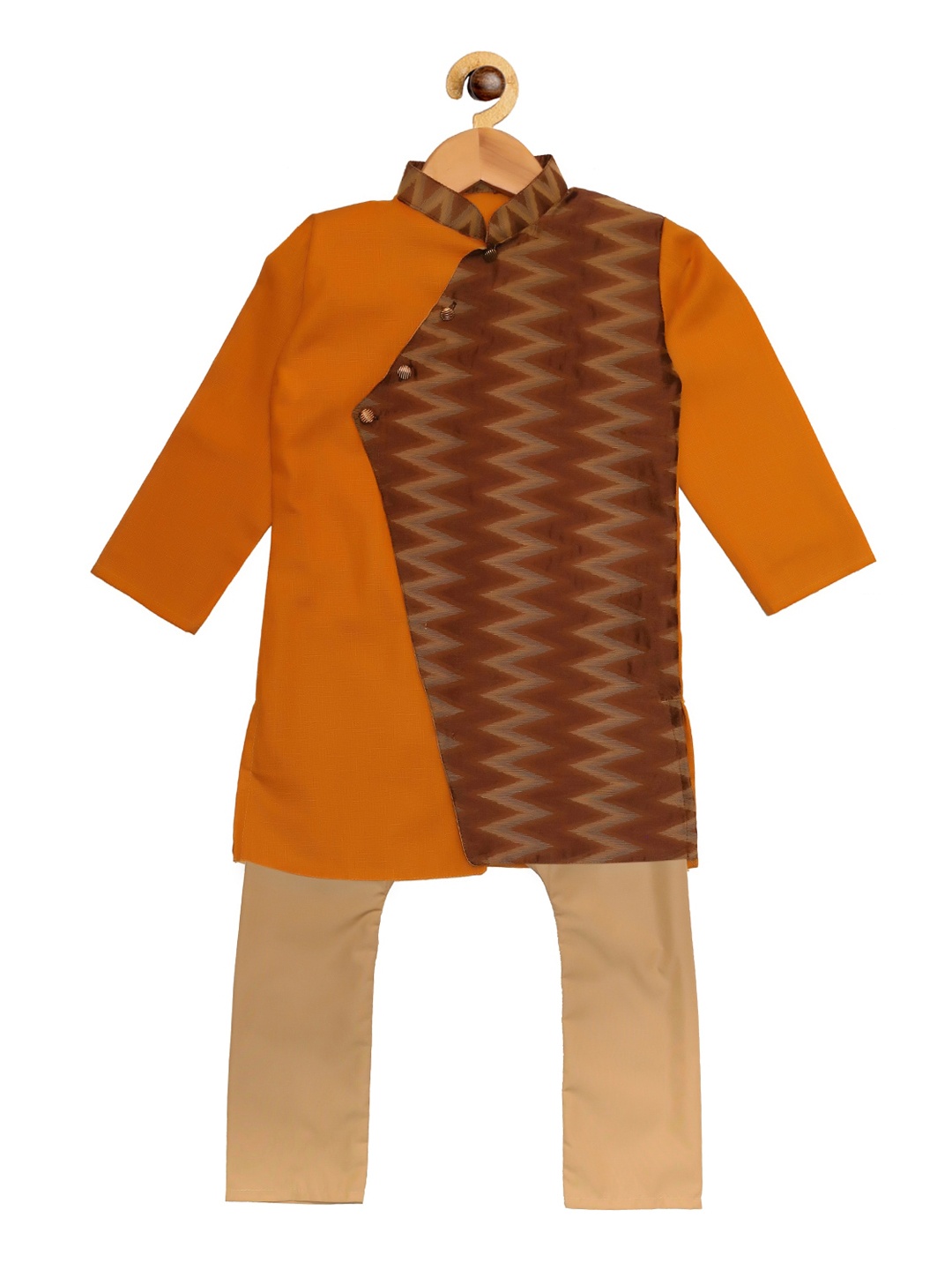 SOULFULLY INDIAN Boys Yellow & Brown Printed Kurta with Pyjamas
