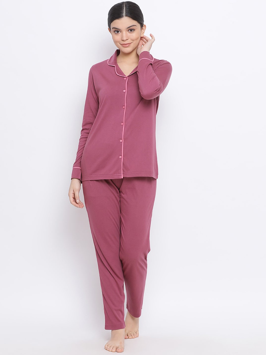 Kanvin Women Pink Solid Night suit