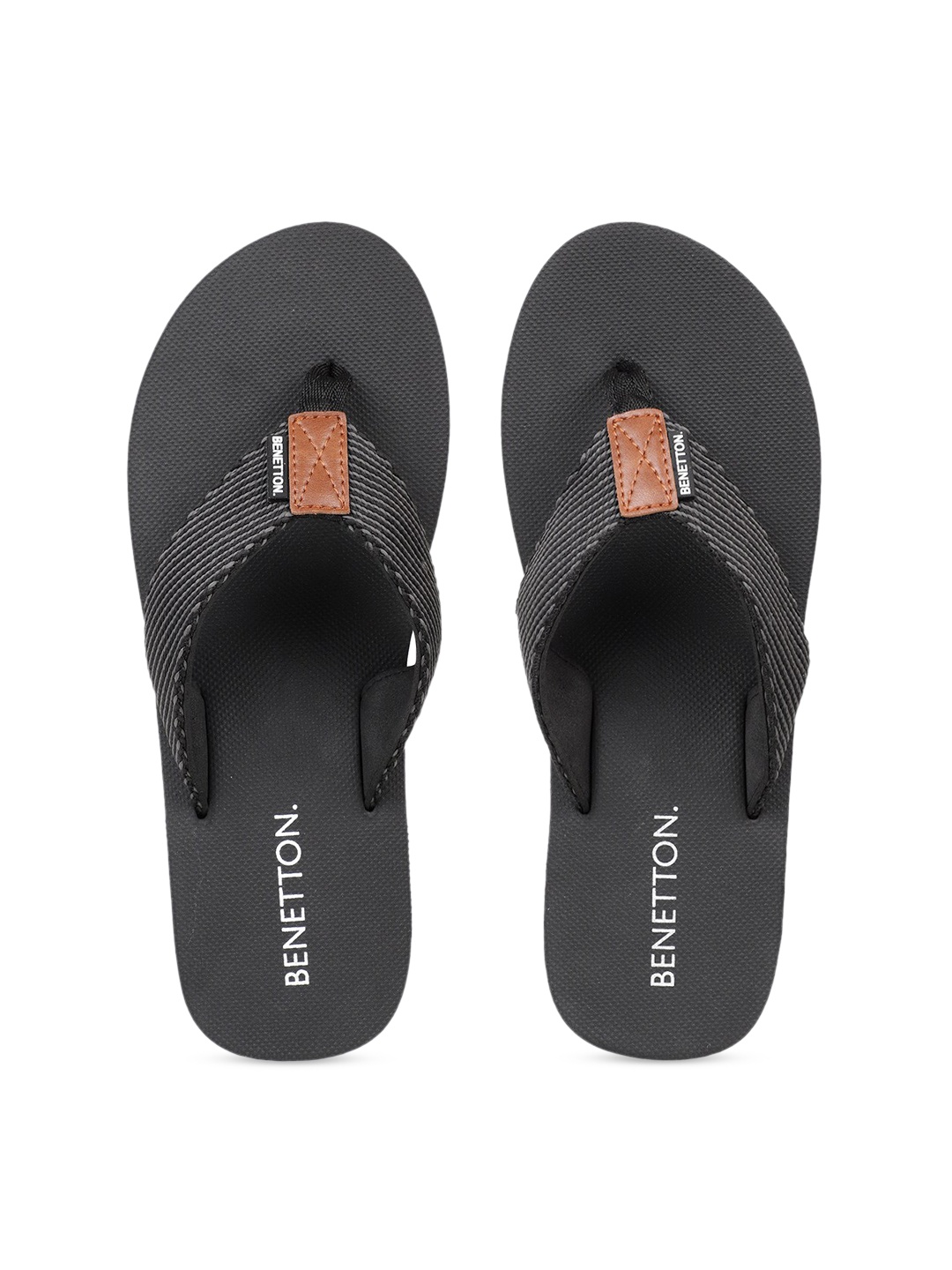 United Colors of Benetton Men Black Printed Thong Flip-Flops