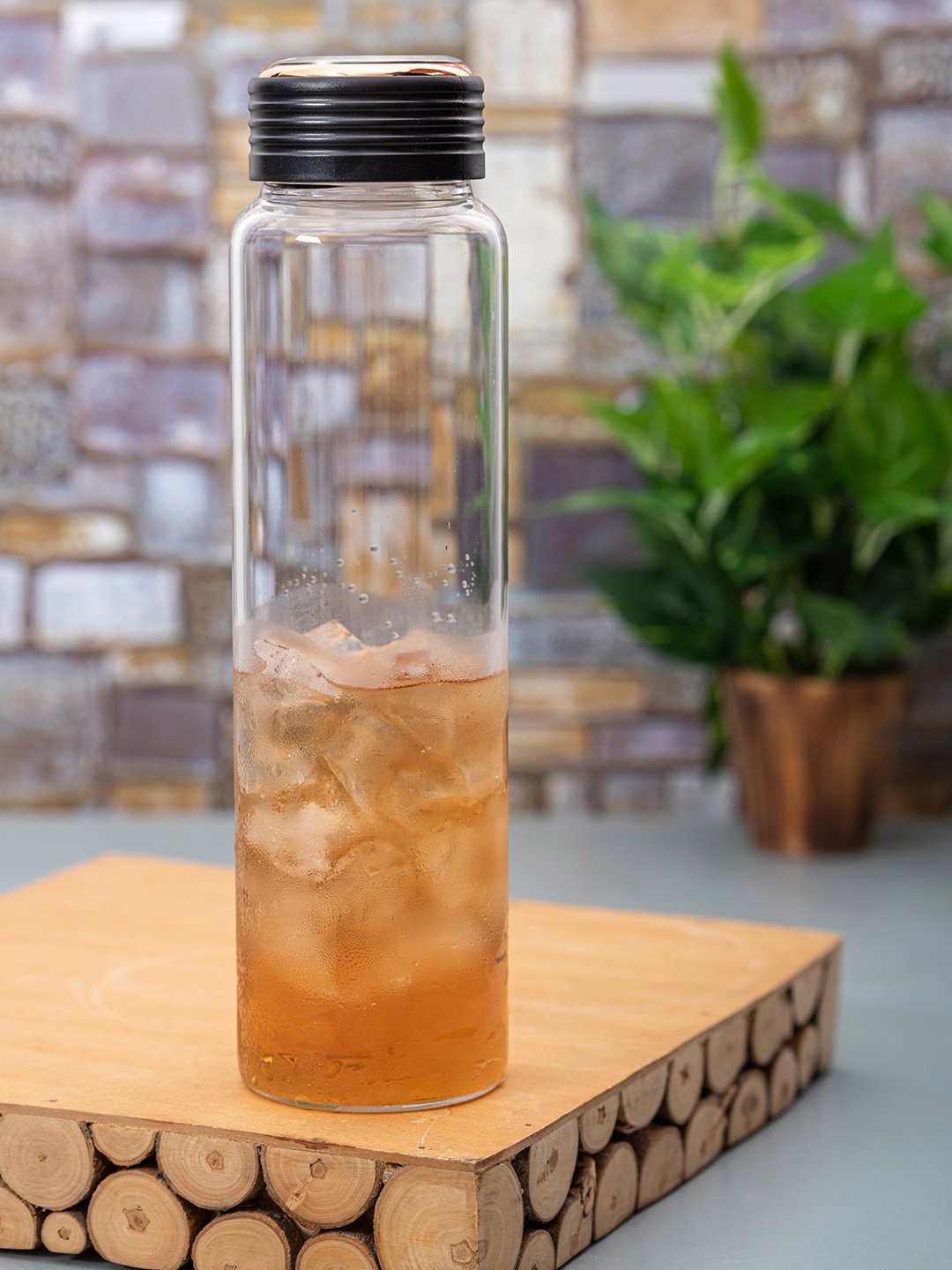 White Gold Transparent & Brown Solid Borosilicate Glass Water Bottle