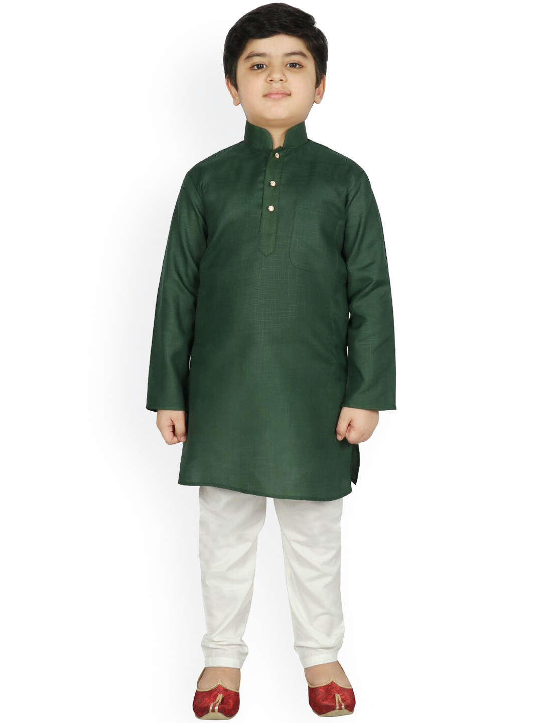 SG YUVRAJ Boys Green & White Solid Kurta with Pyjamas