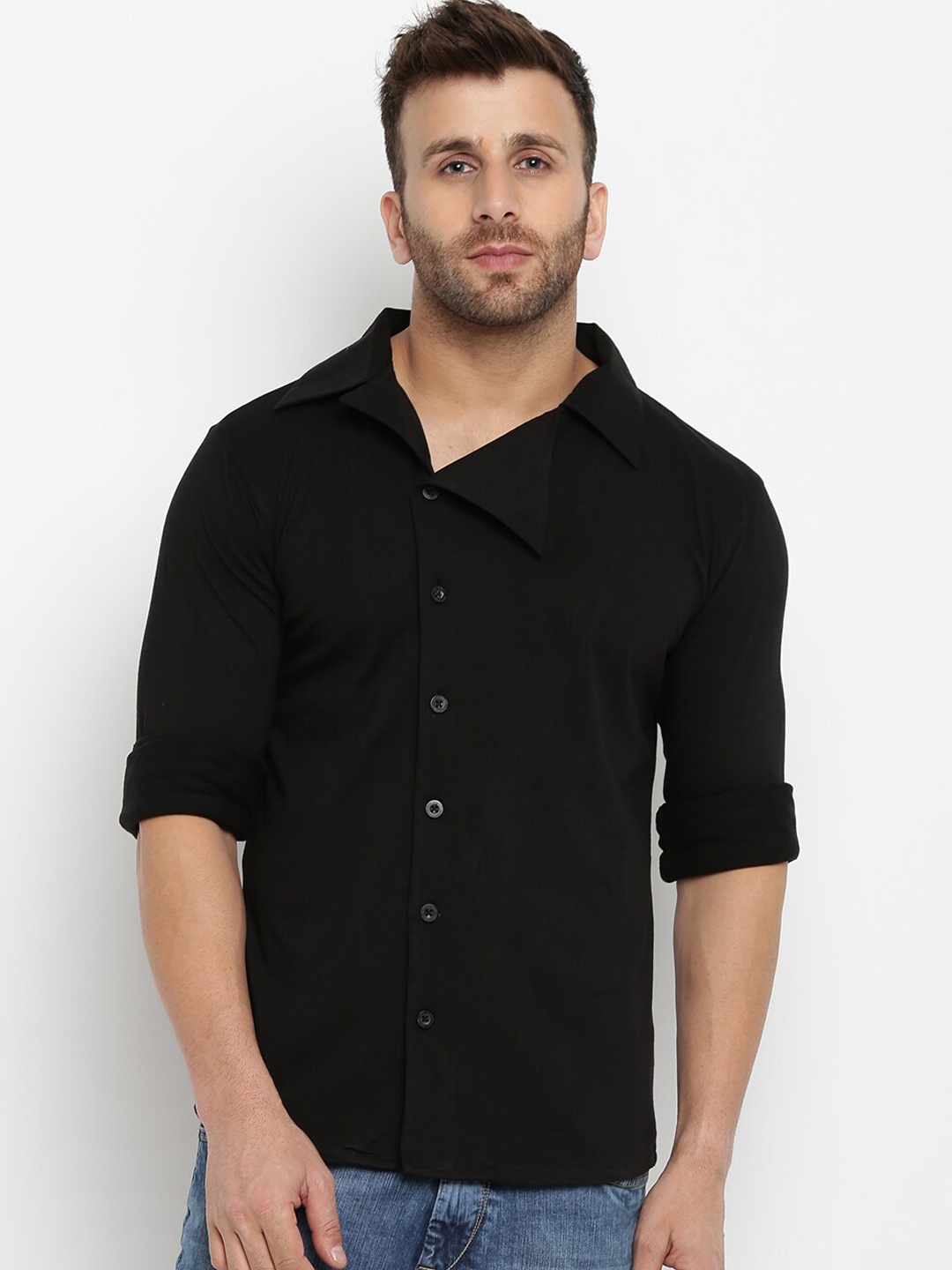 GRITSTONES Men Black Solid Casual Shirt