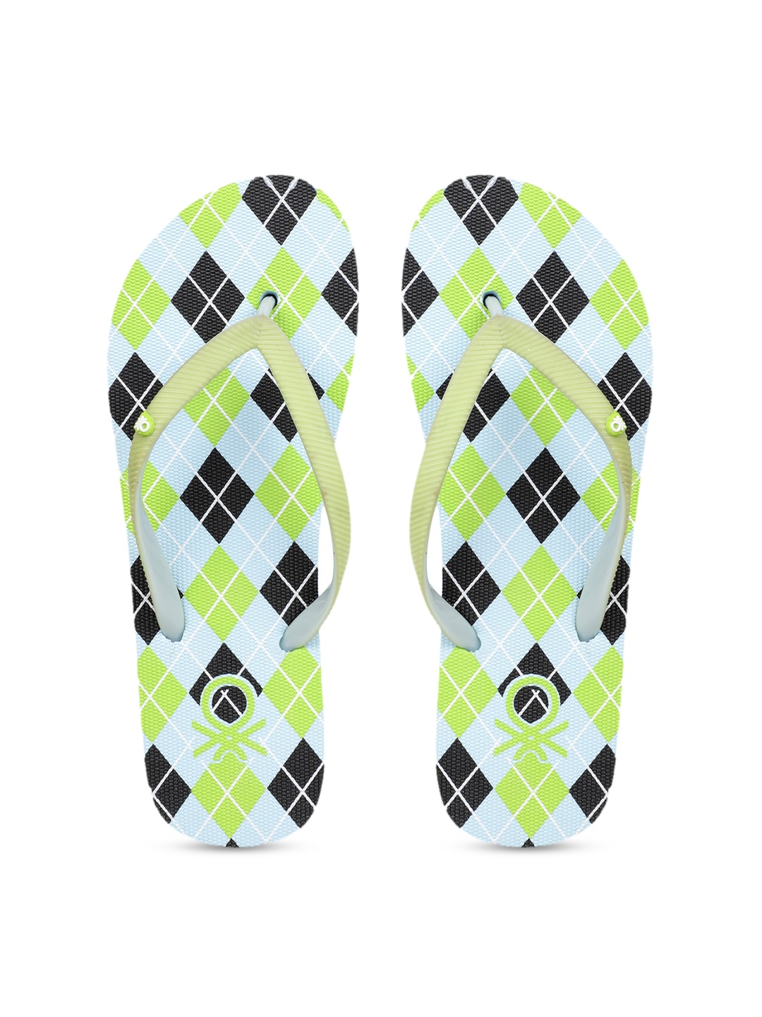 United Colors of Benetton Women Lime Green & Black Printed Thong Flip-Flops