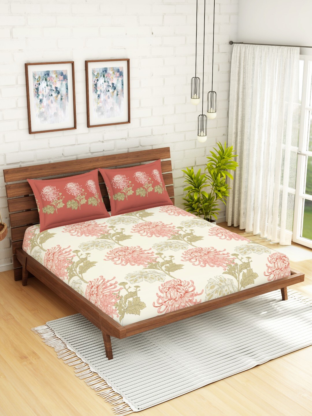 SPACES Cream-Coloured & Pink Floral 144 TC Cotton 1 King Bedsheet with 2 Pillow Covers
SPACES Cream-Coloured & Pink Floral 144 TC Cotton 1 King Bedsheet with 2 Pillow Covers