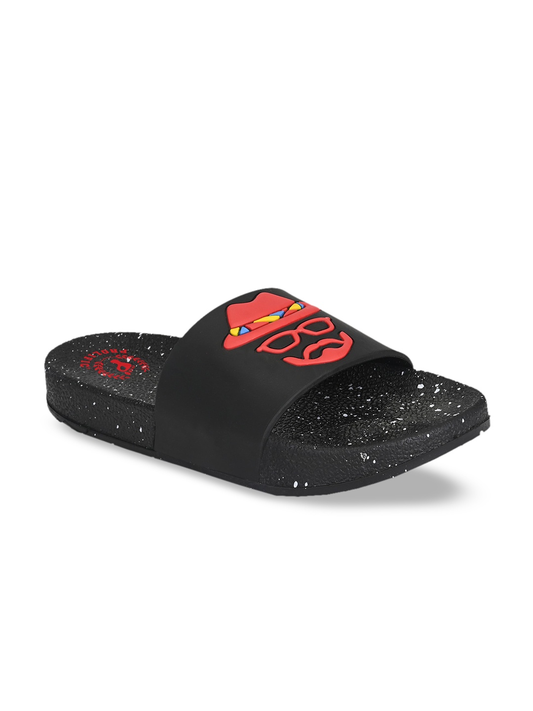 Prolific Men Black & Red Printed Sliders