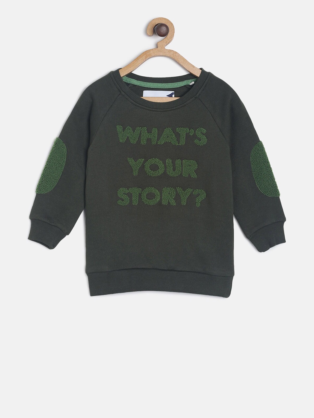 TALES & STORIES Boys Charcoal Grey & Olive Green Self Design Sweatshirt