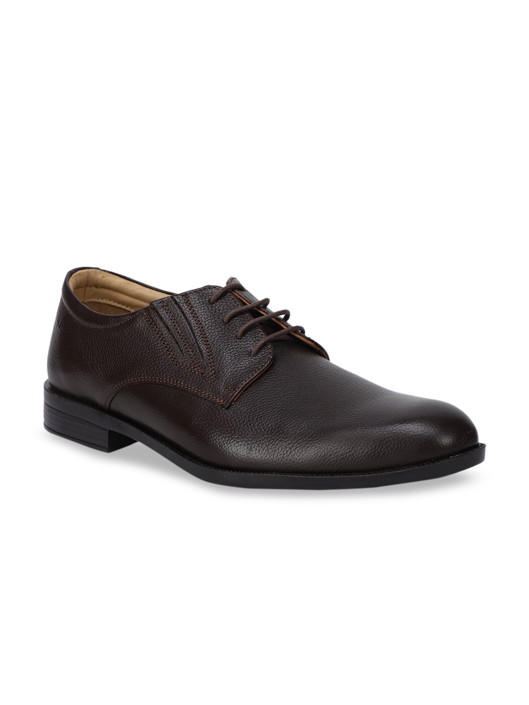 Bata Men Brown Solid Leather Formal Derbys