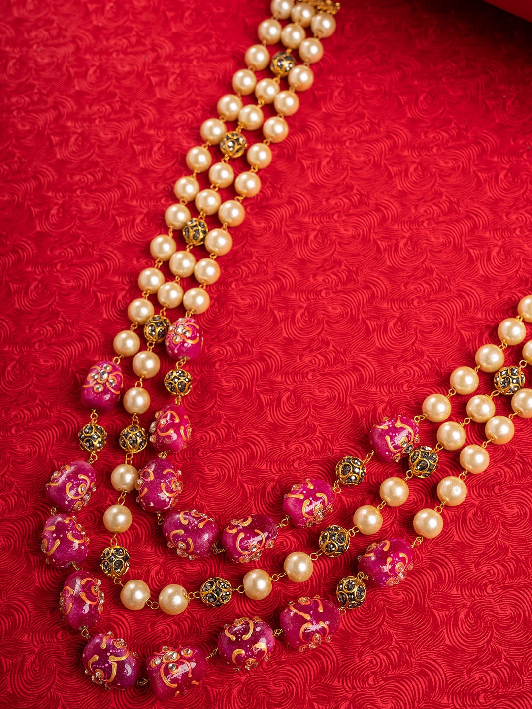 Shoshaa Gold-Plated & Pink Pearl Beaded Layered Necklace