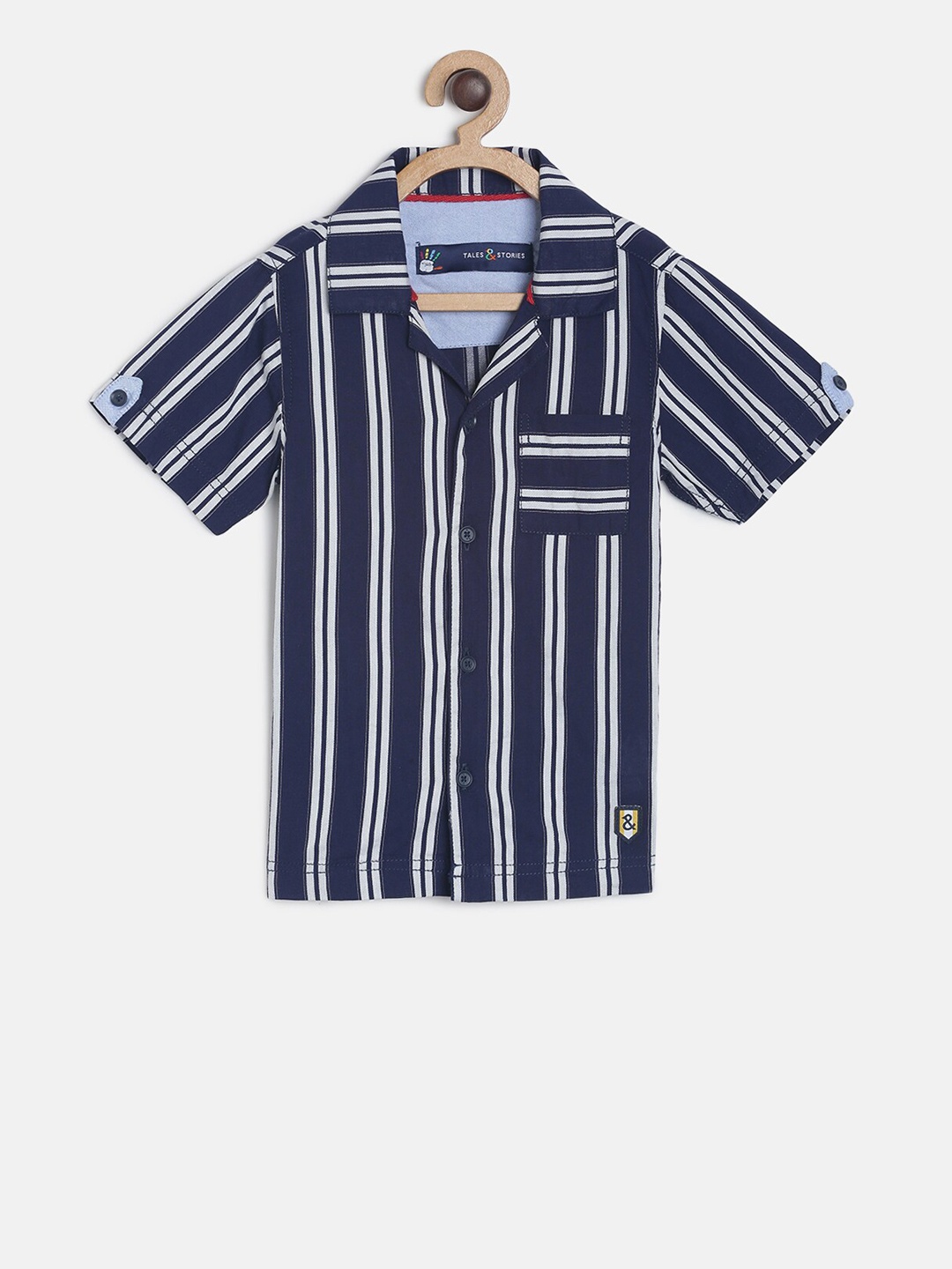 TALES & STORIES Boys Navy Blue & White Regular Fit Striped Casual Shirt
