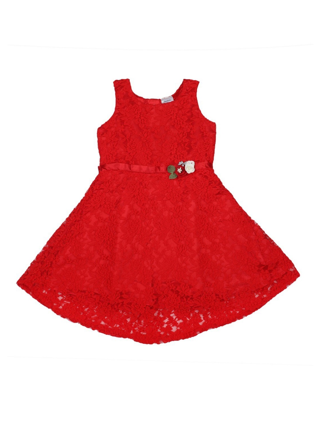 Doodle Girls Red Self Design A-Line Dress