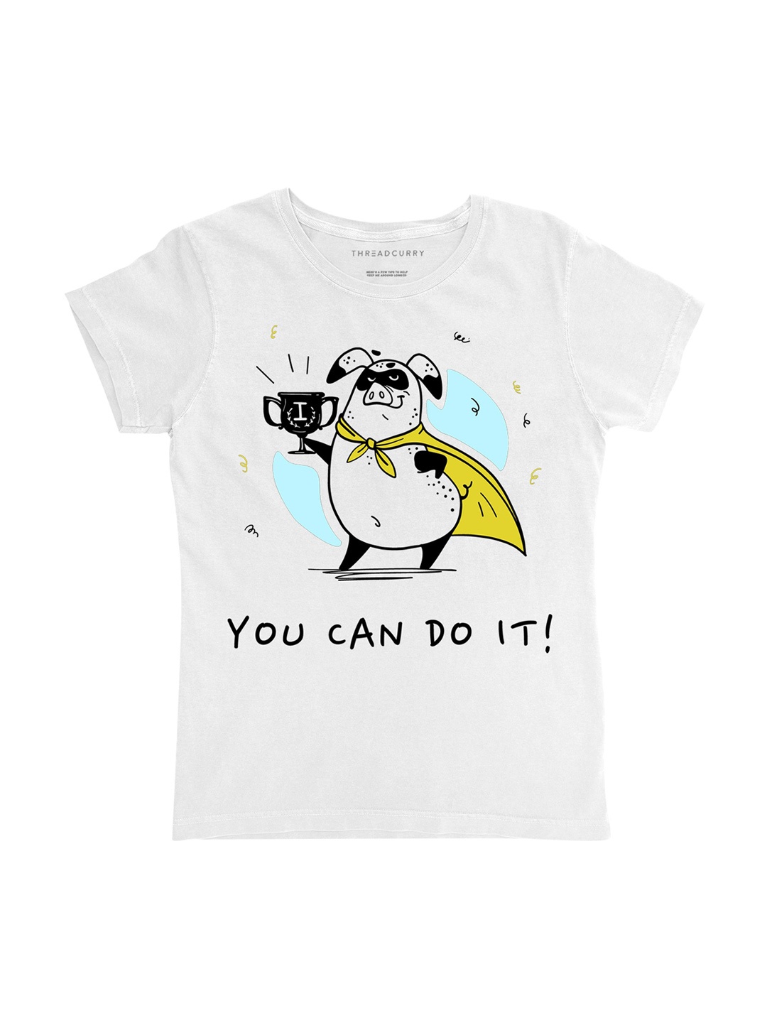 THREADCURRY Girls White Printed Round Neck T-shirt