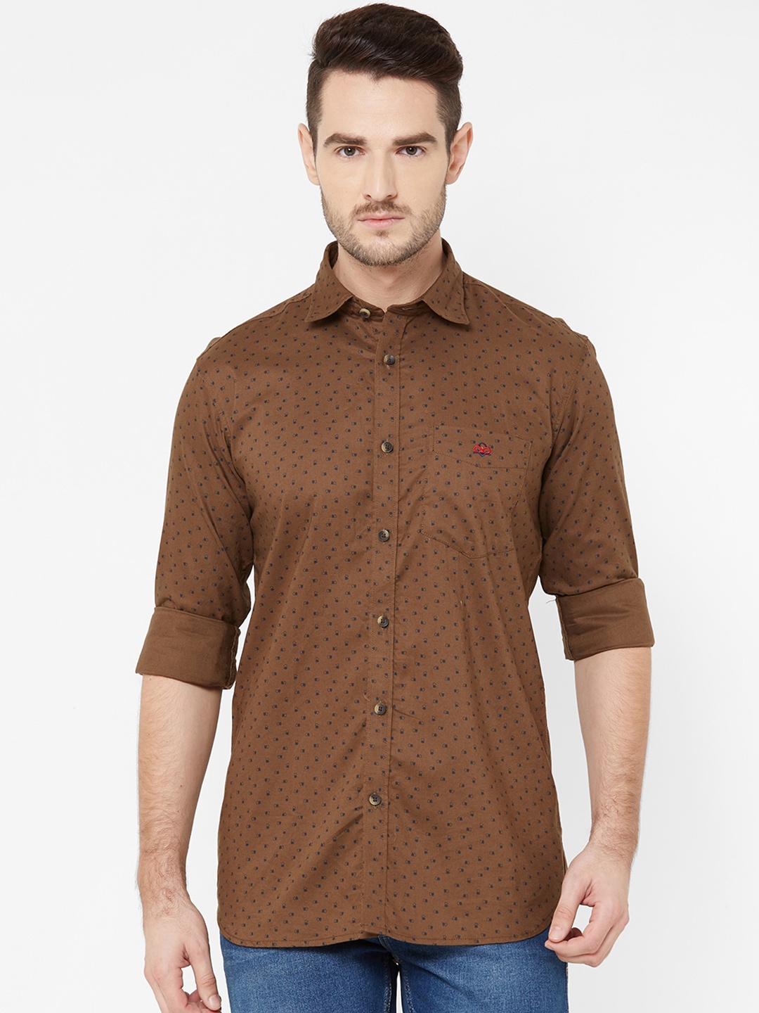Donzell Men Brown Comfort Regular Fit Printed Casual Shirt