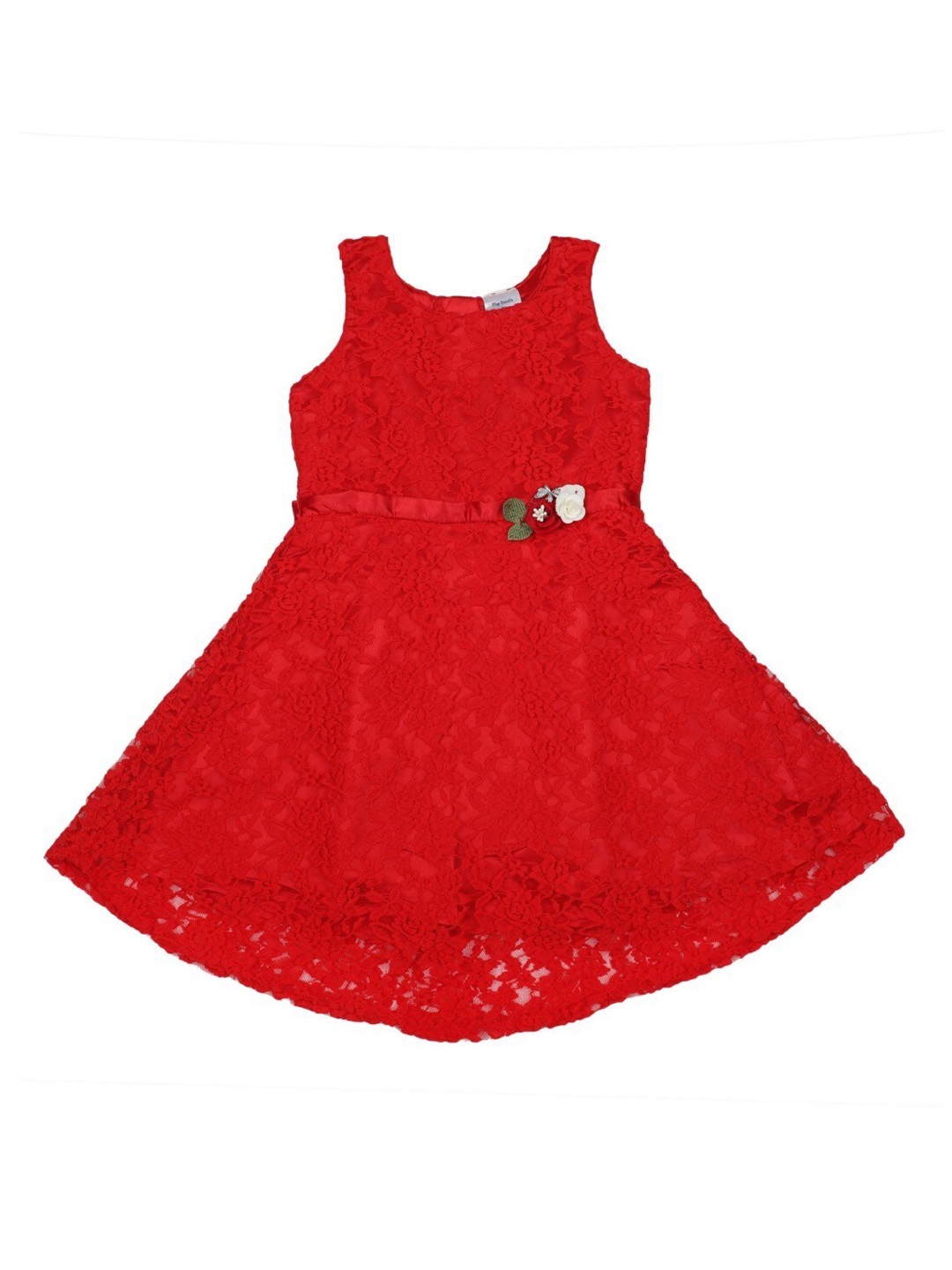 Doodle Girls Red Self Design A-Line Dress