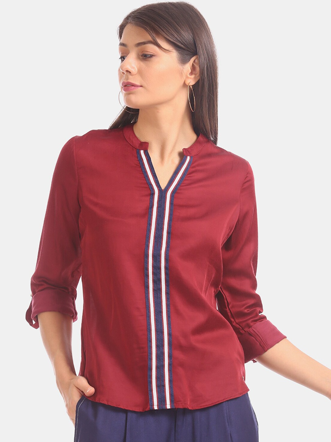 U.S. Polo Assn. Women Red Striped Shirt Style Top