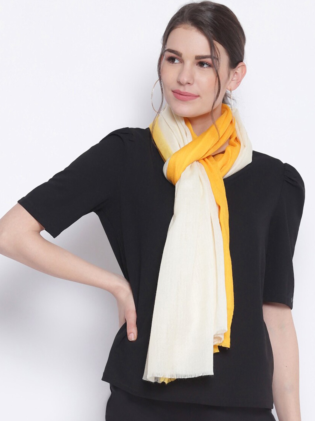 Tossido Unisex Yellow & White Solid Sustainable Pure Cashmere Wool Stole