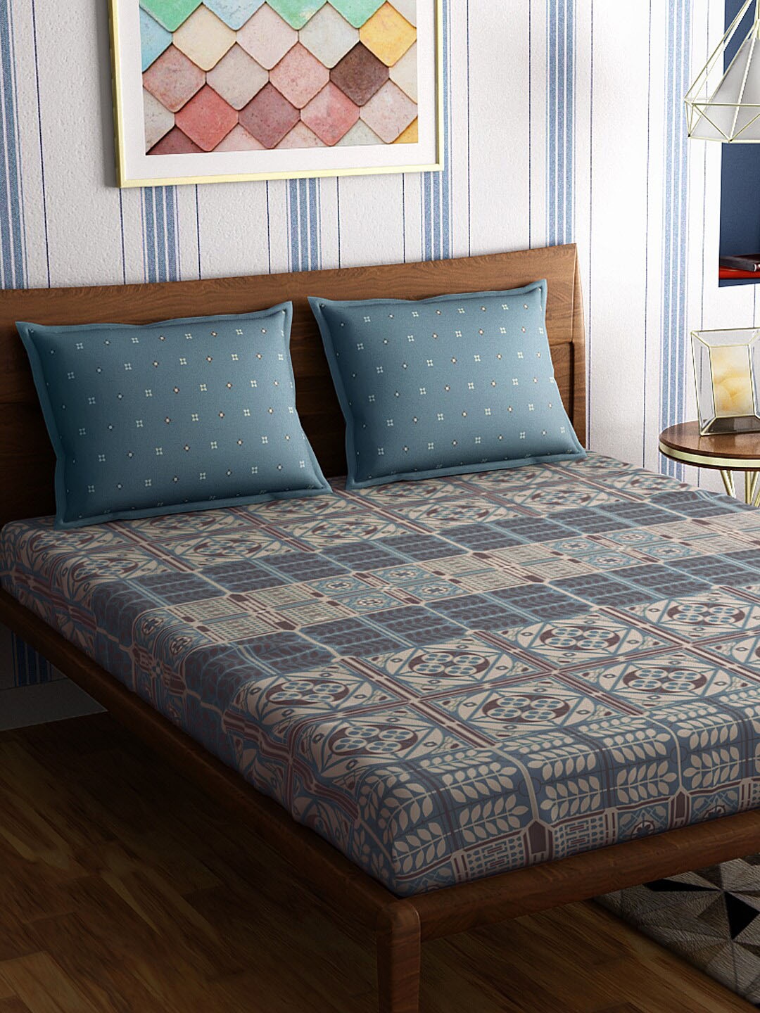 PETAL HOME Blue & Brown Ethnic Motifs 300 TC Cotton King Bedsheet With 2 Pillow Covers
PETAL HOME Blue & Brown Ethnic Motifs 300 TC Cotton King Bedsheet With 2 Pillow Covers