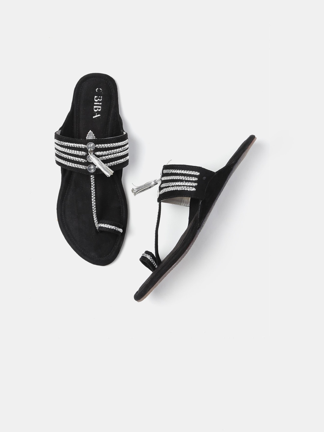 Biba Women Black Striped One Toe Flats