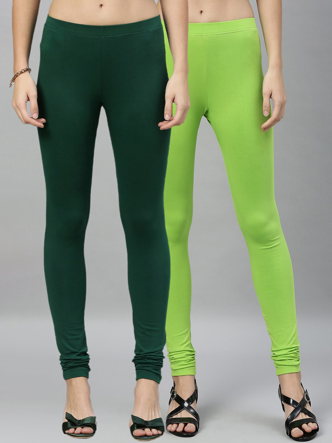 Kryptic Women Pack of 2 Green Solid Churidar Leggings 
Kryptic Women Pack of 2 Green Solid Churidar Leggings