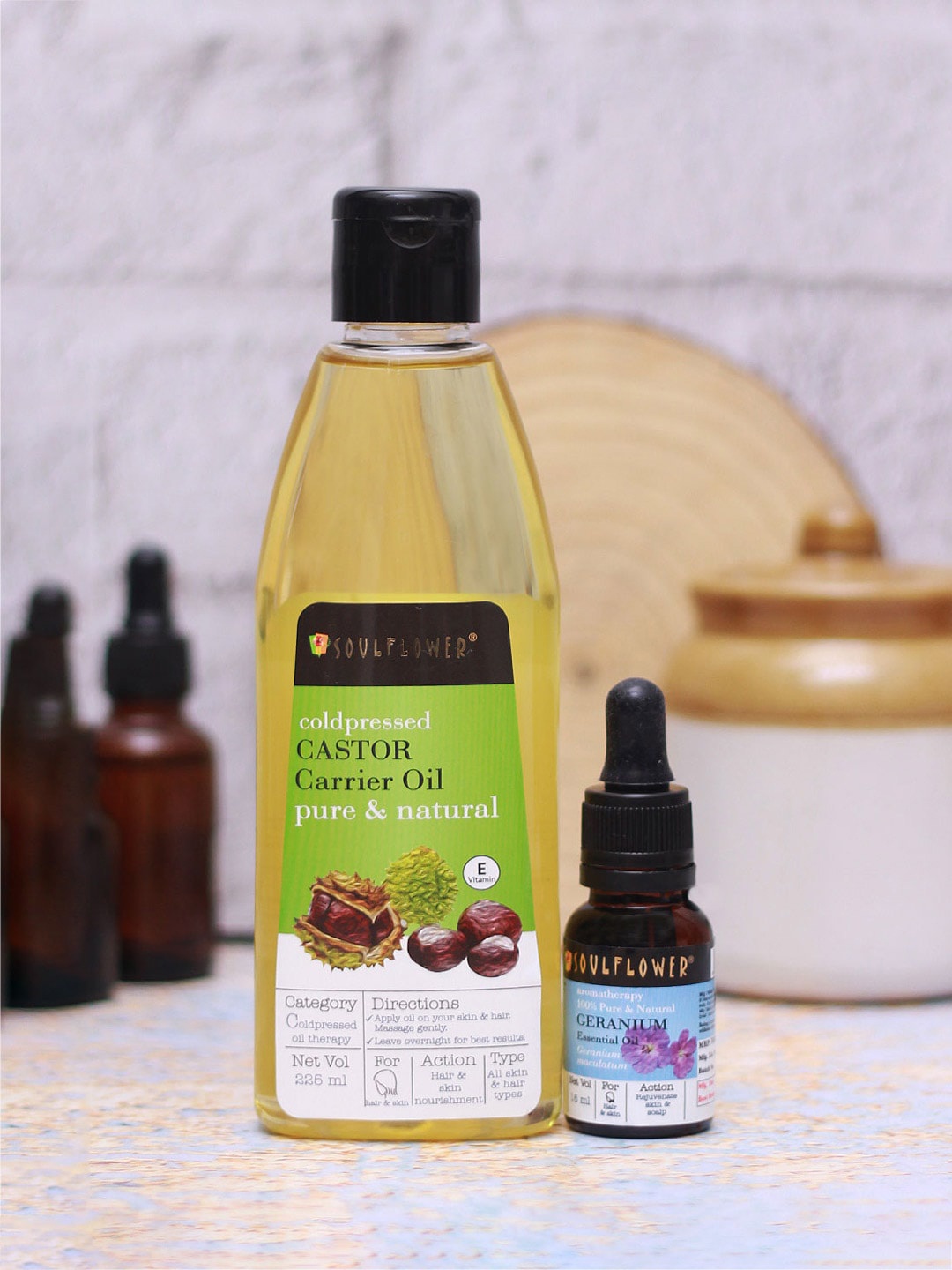 Soulflower Set of Coldpressed Castor Carrier Oil 225 ml & Geranium Essential Oil 15 ml, Transparent
Soulflower Set of Coldpressed Castor Carrier Oil 225 ml & Geranium Essential Oil 15 ml, Transparent