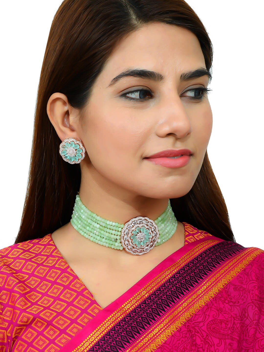 Silvermerc Designs Gold-Plated Green & White CZ-Studded Beaded Handcrafted Jewellery Set
Silvermerc Designs Gold-Plated Green & White CZ-Studded Beaded Handcrafted Jewellery Set