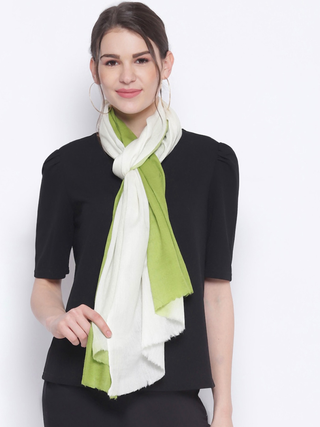 Tossido Unisex Lime Green & White Ombre Sustainable Pure Cashmere Wool Stole