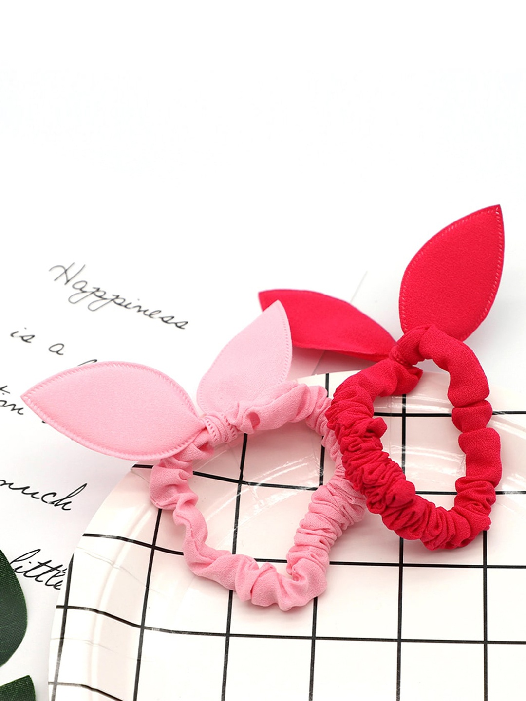 Toniq Kids Girls Set of 2 Pink Solid Bunny Ear Scrunchies