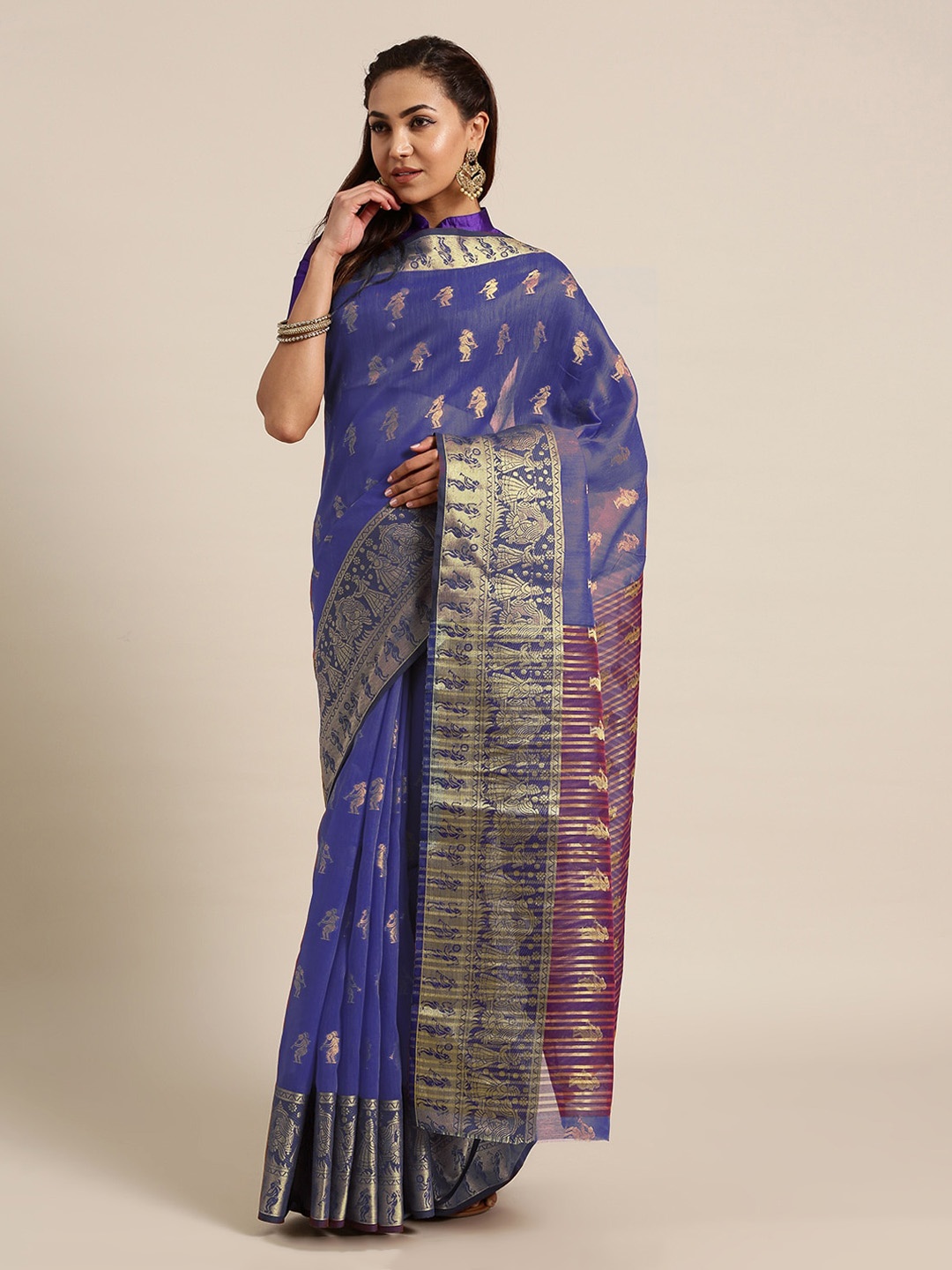 Chhabra 555 Blue Silk Blend Woven Design Handloom Banarasi Saree