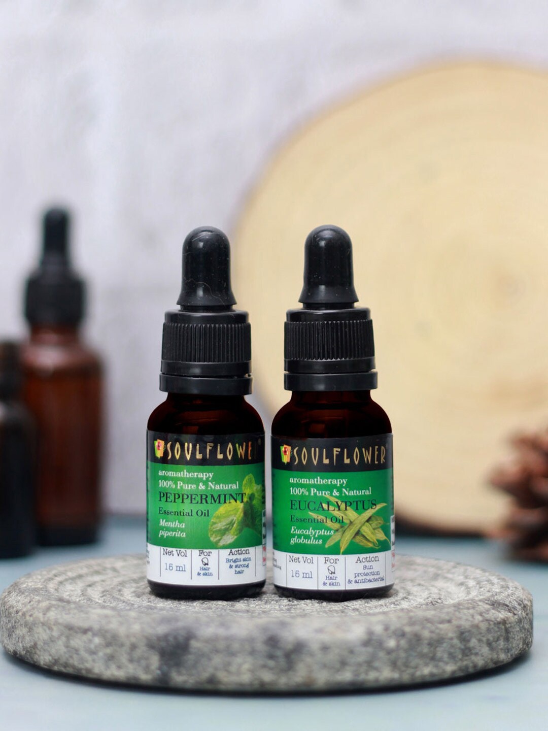 Soulflower Set of 2 Aromatherapy Pure Essential Oils - Peppermint & Eucalyptus - 15ml Each, Green
Soulflower Set of 2 Aromatherapy Pure Essential Oils - Peppermint & Eucalyptus - 15ml Each, Green