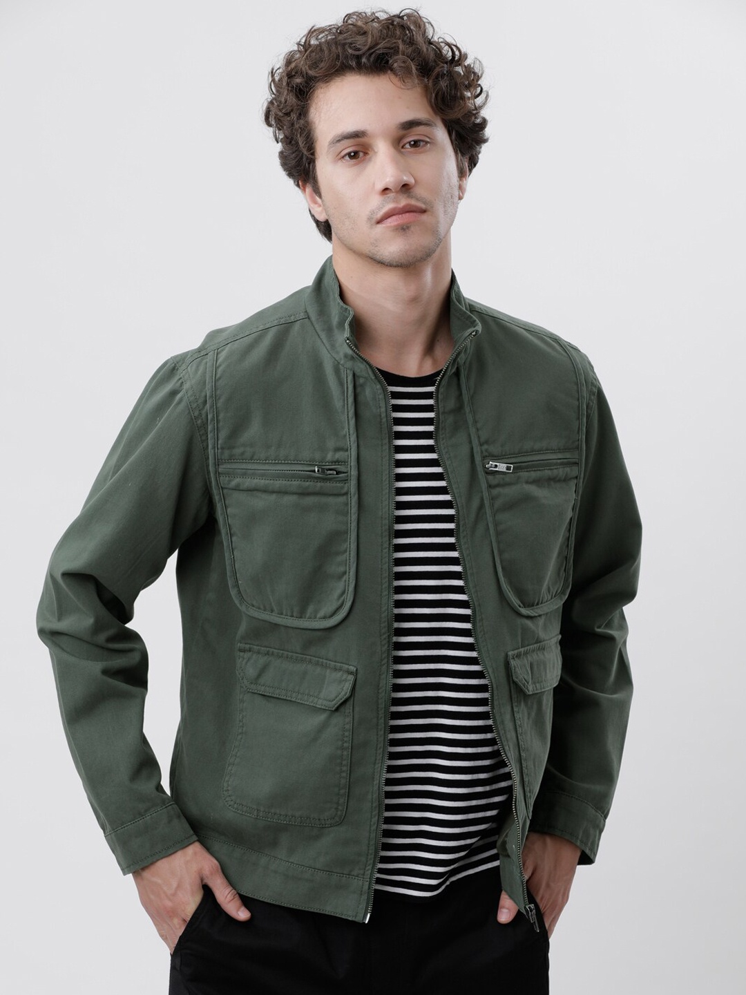LOCOMOTIVE Men Olive Green Solid Open Front Jacket
