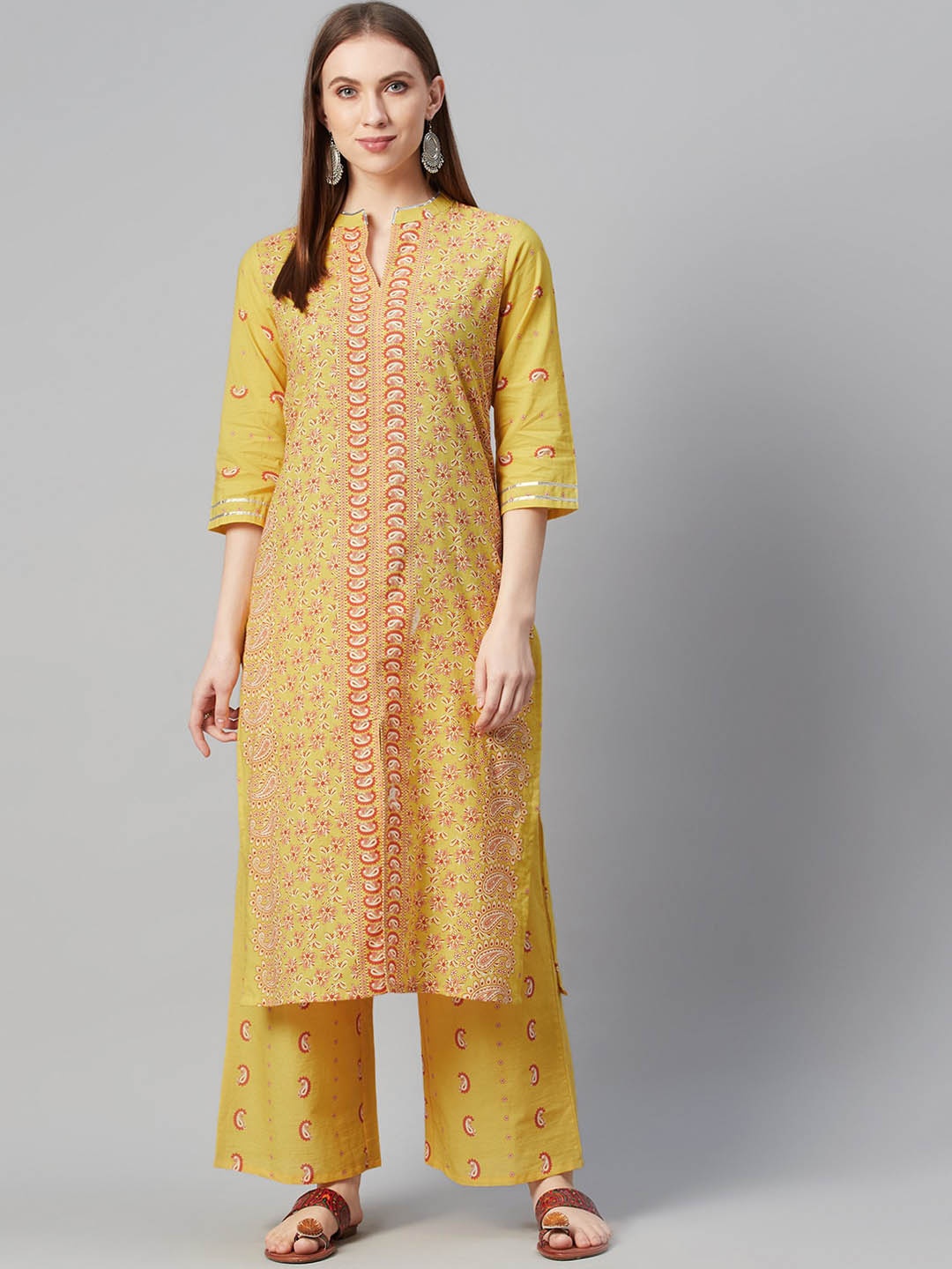 ZIYAA Women Yellow Printed Straight Kurta
