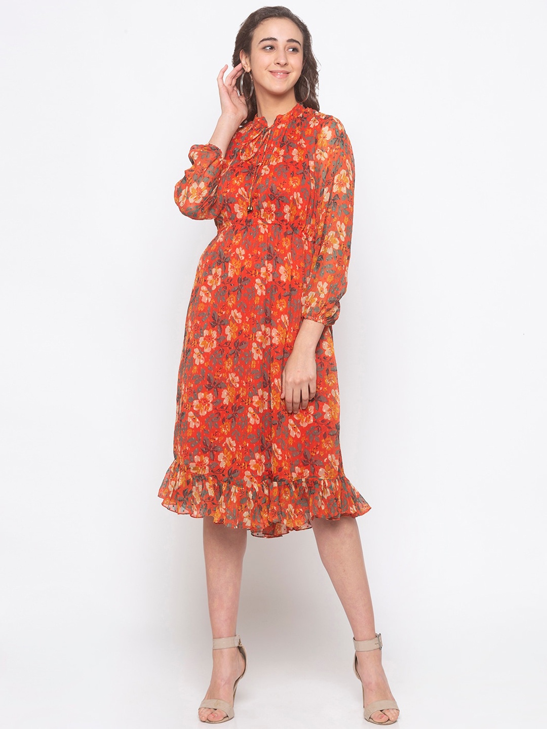 Globus Women Coral Printed A-Line Dress