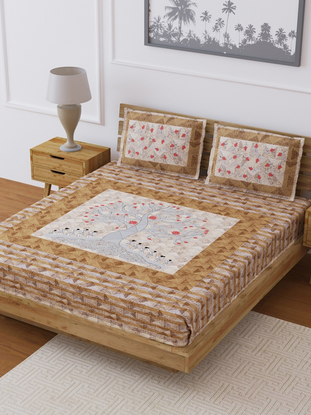 LIVING ROOTS Brown & White Jaipuri Rajasthani Floral Print 210 TC 100% Cotton Double King Bedsheet with 2 Pillow Covers
LIVING ROOTS Brown & White Jaipuri Rajasthani Floral Print 210 TC 100% Cotton Double King Bedsheet with 2 Pillow Covers