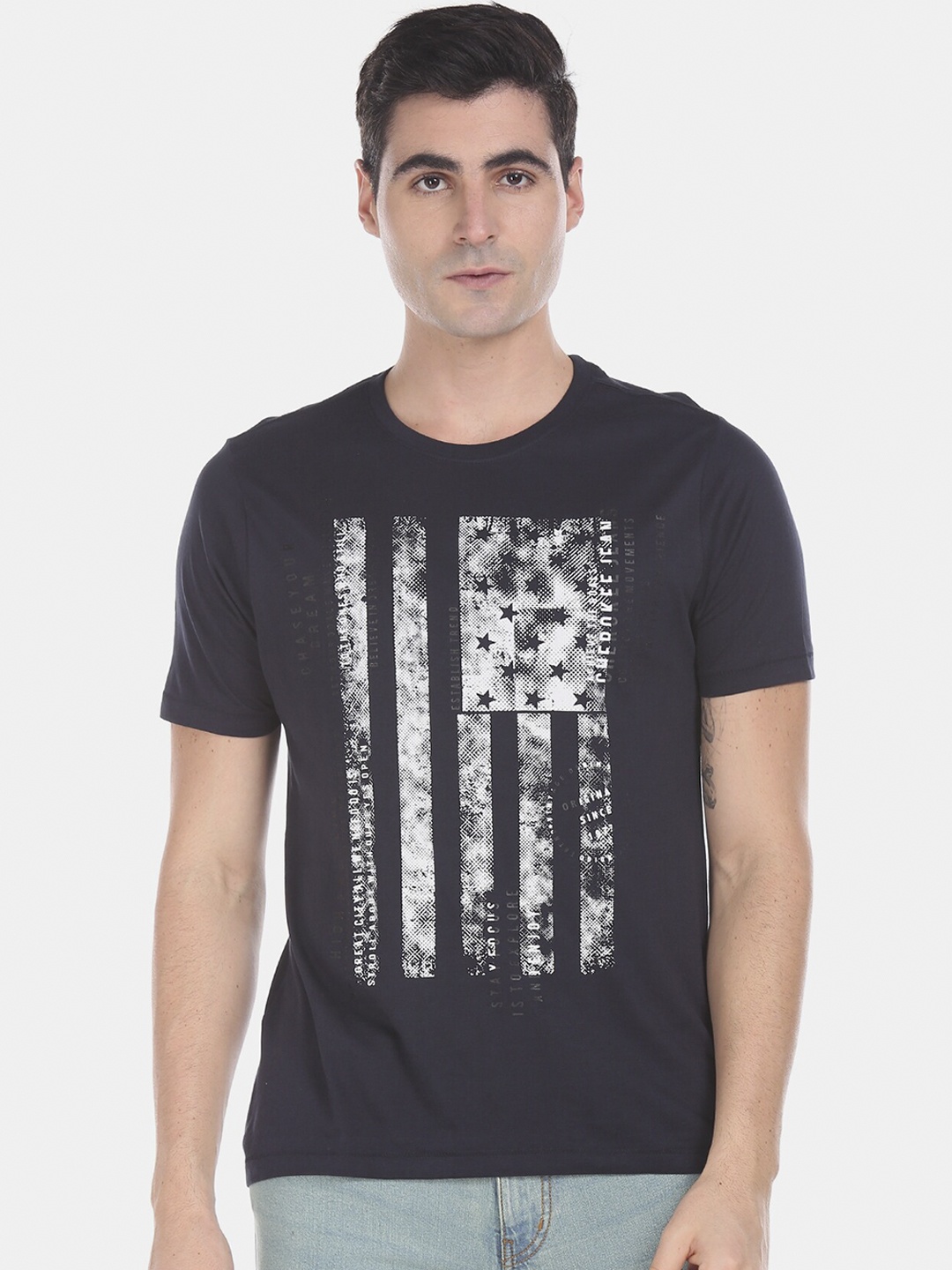 Cherokee Men Grey Printed Round Neck T-shirt