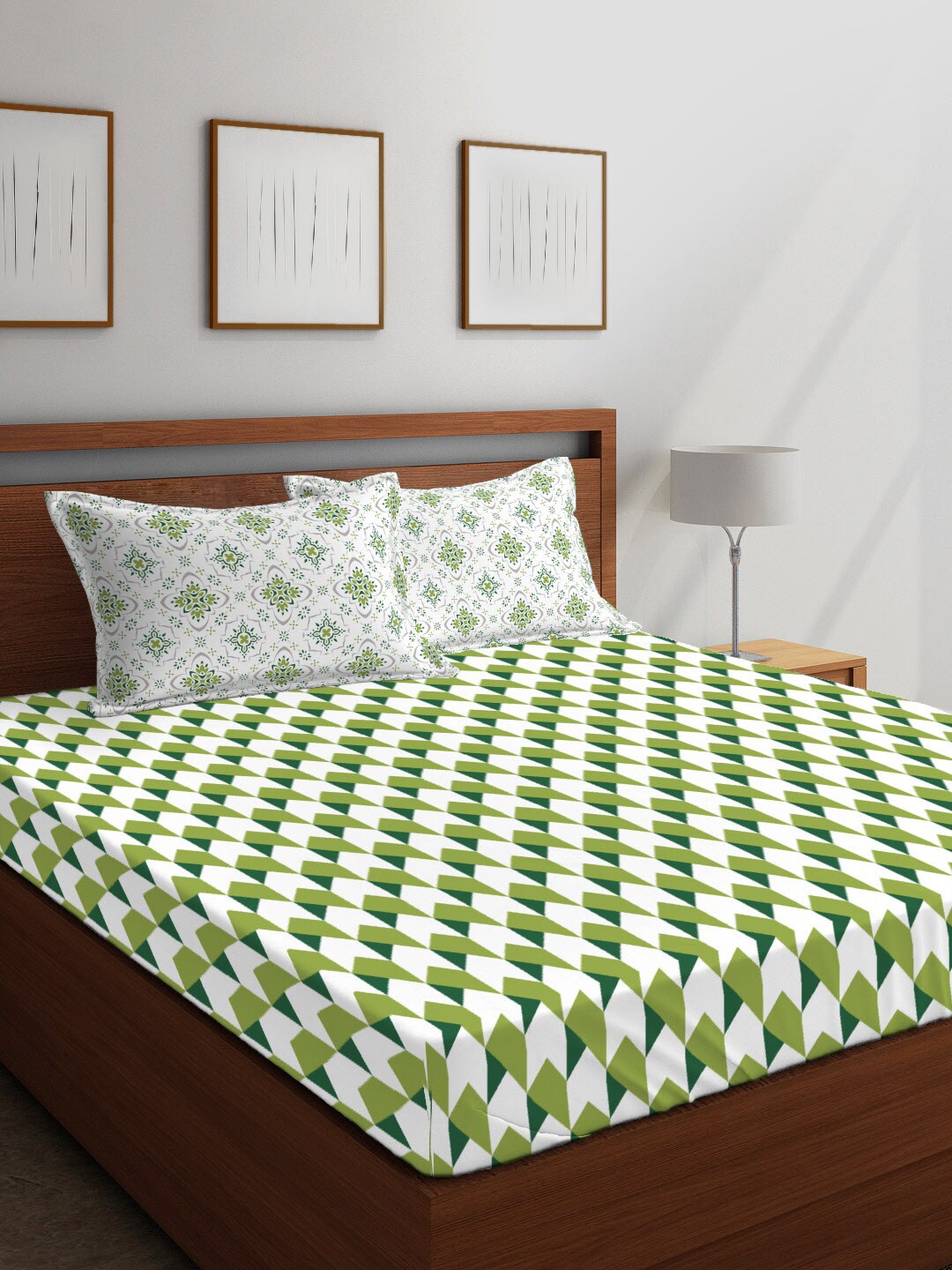 Layers Green & White Geometric 144 TC Cotton Double Queen Bedsheet with Two Pillow Covers
Layers Green & White Geometric 144 TC Cotton Double Queen Bedsheet with Two Pillow Covers