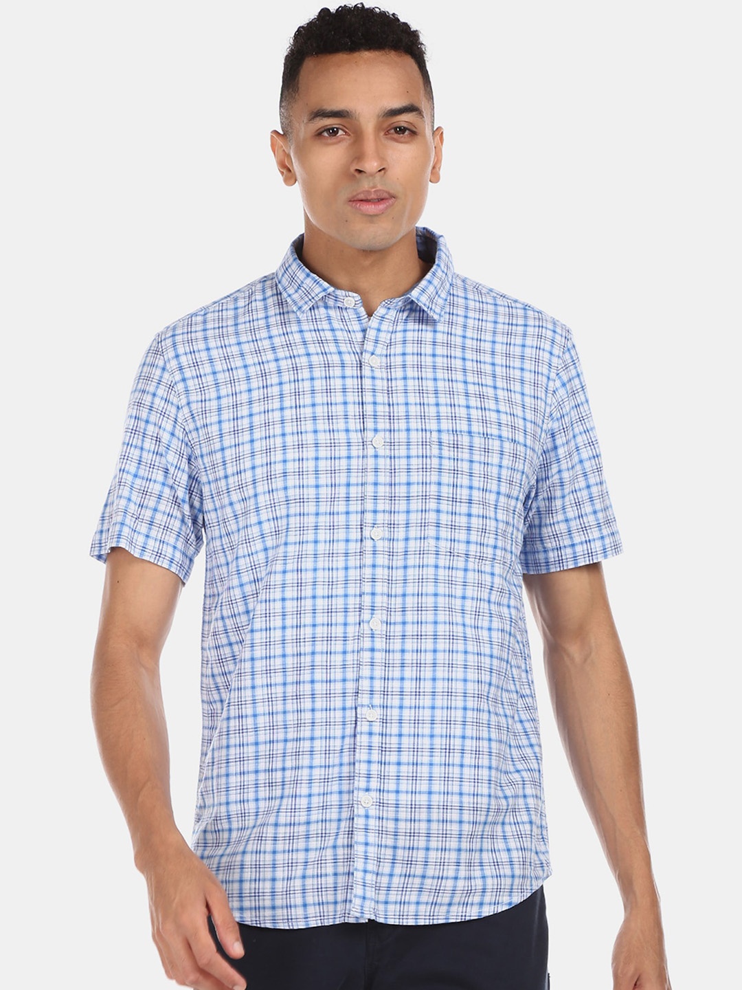 Ruggers Men Blue Regular Fit Checked Casual Shirt