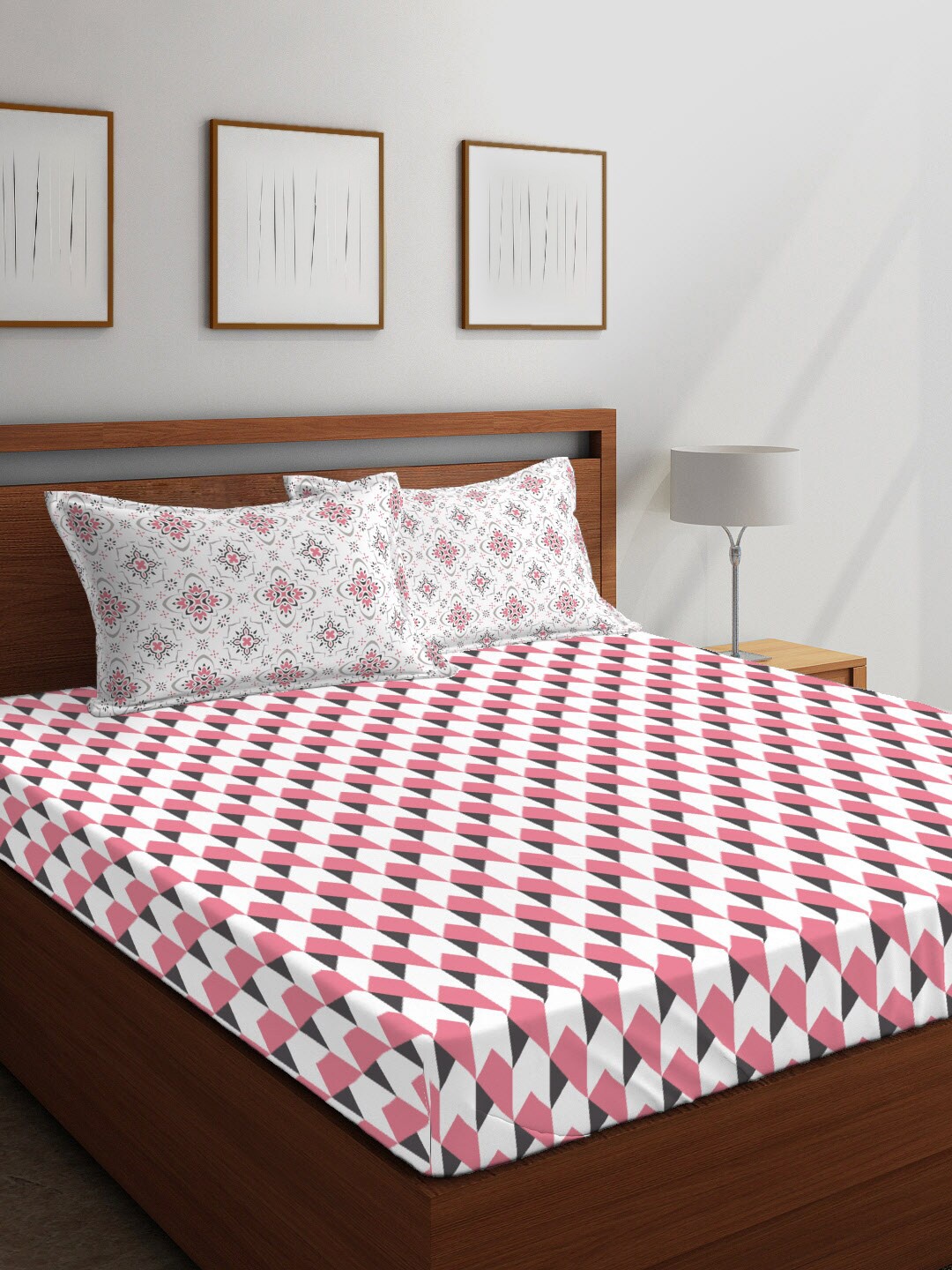 Layers Pink & White Geometric 144 TC 100% Cotton Double Queen Bedsheet with Two Pillow Covers
Layers Pink & White Geometric 144 TC 100% Cotton Double Queen Bedsheet with Two Pillow Covers
