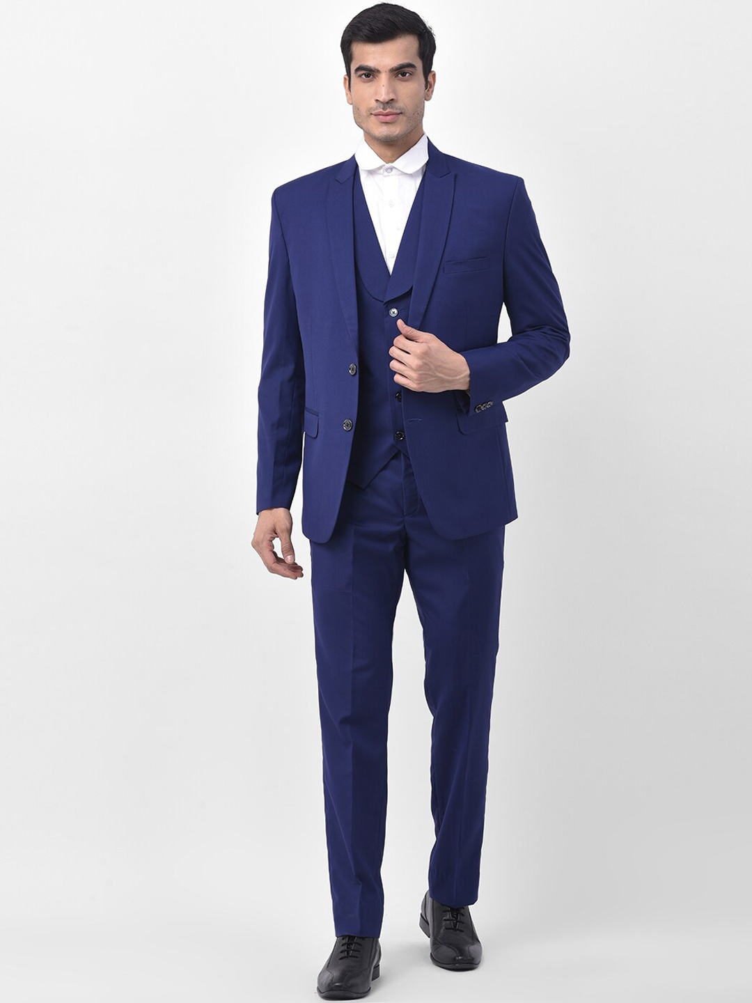 LUXURAZI Men Navy Blue Solid Tailored-Fit Single-Breasted Formal Suit