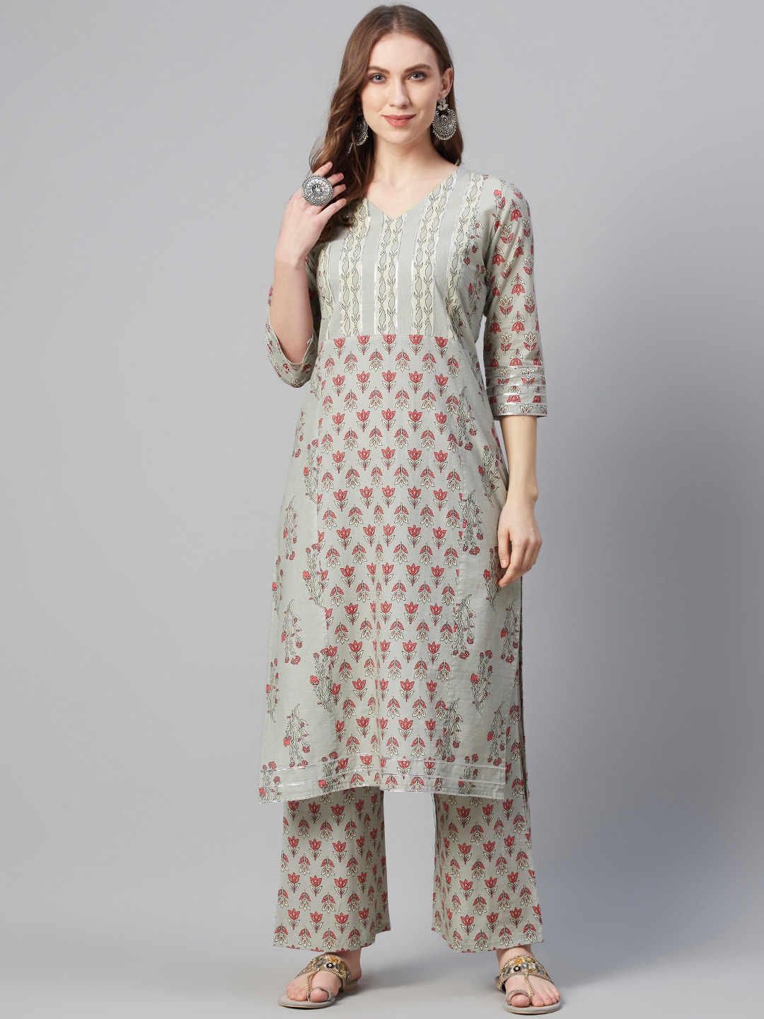 ZIYAA Women Grey Printed Straight Kurta