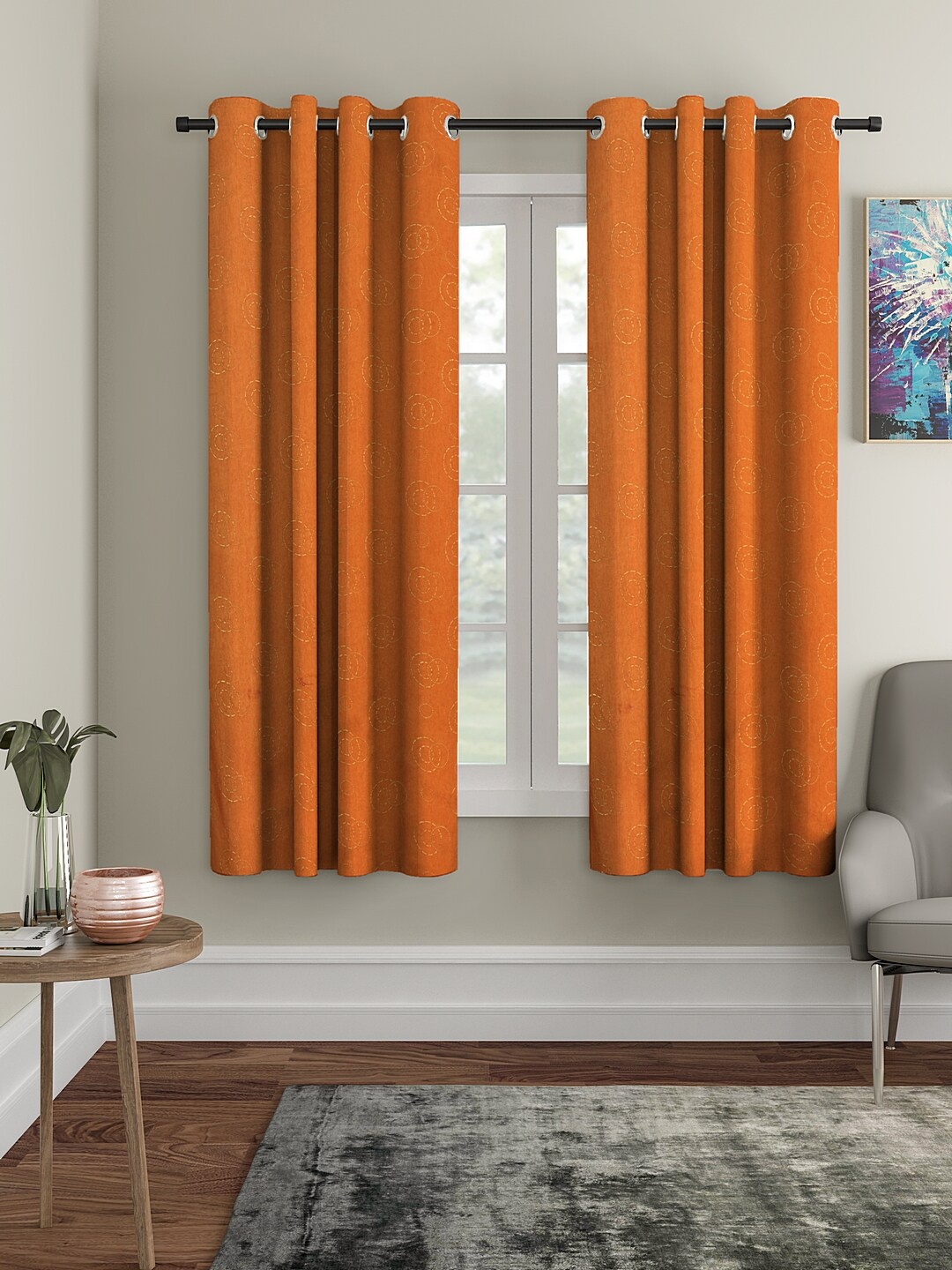 Cortina Set of 2 Orange & Yellow Geometric Window Curtains