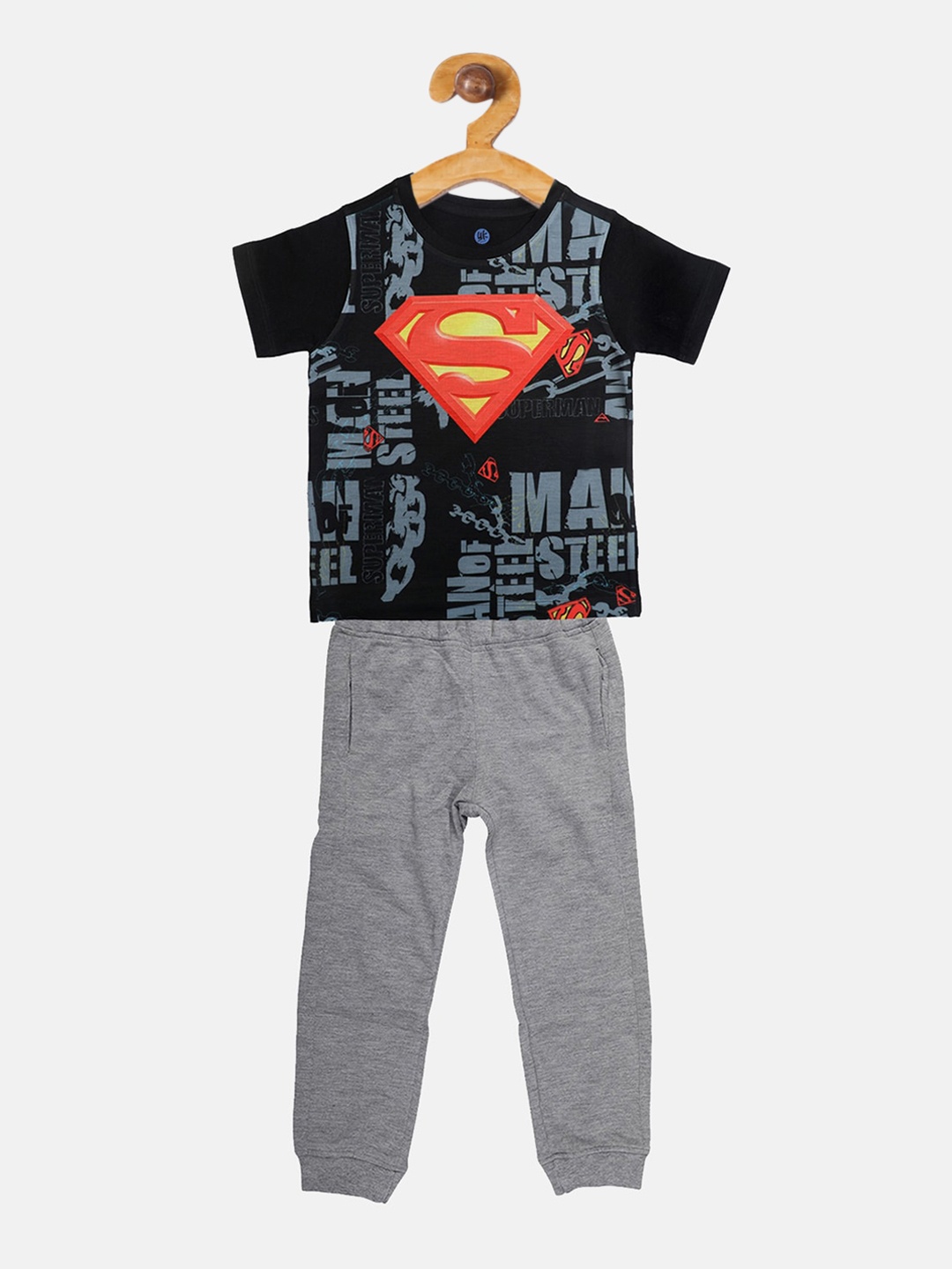 YK Justice League Boys Black & Grey Superman Print Clothing Set