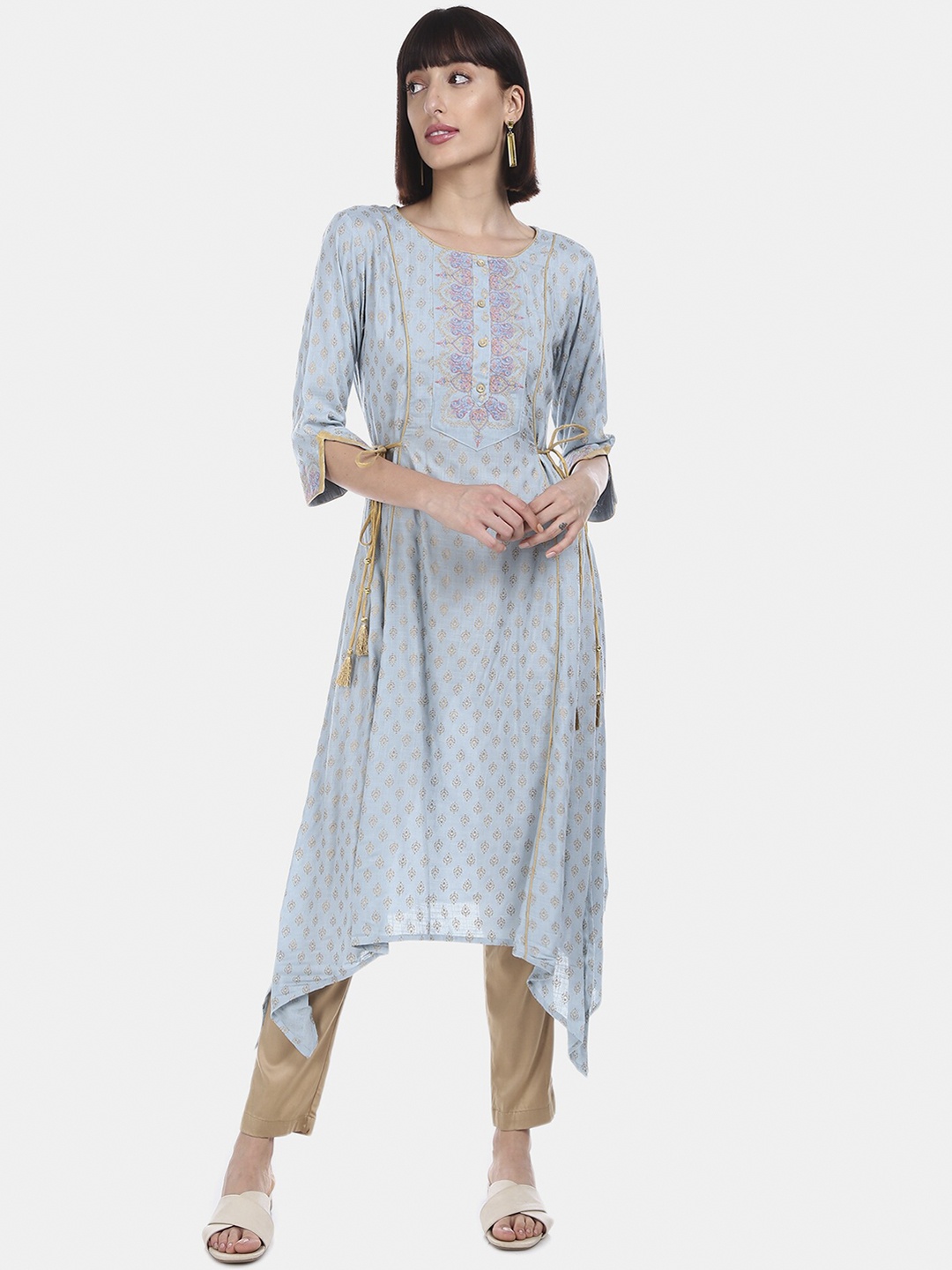 Anahi Women Blue Printed A-Line Kurta