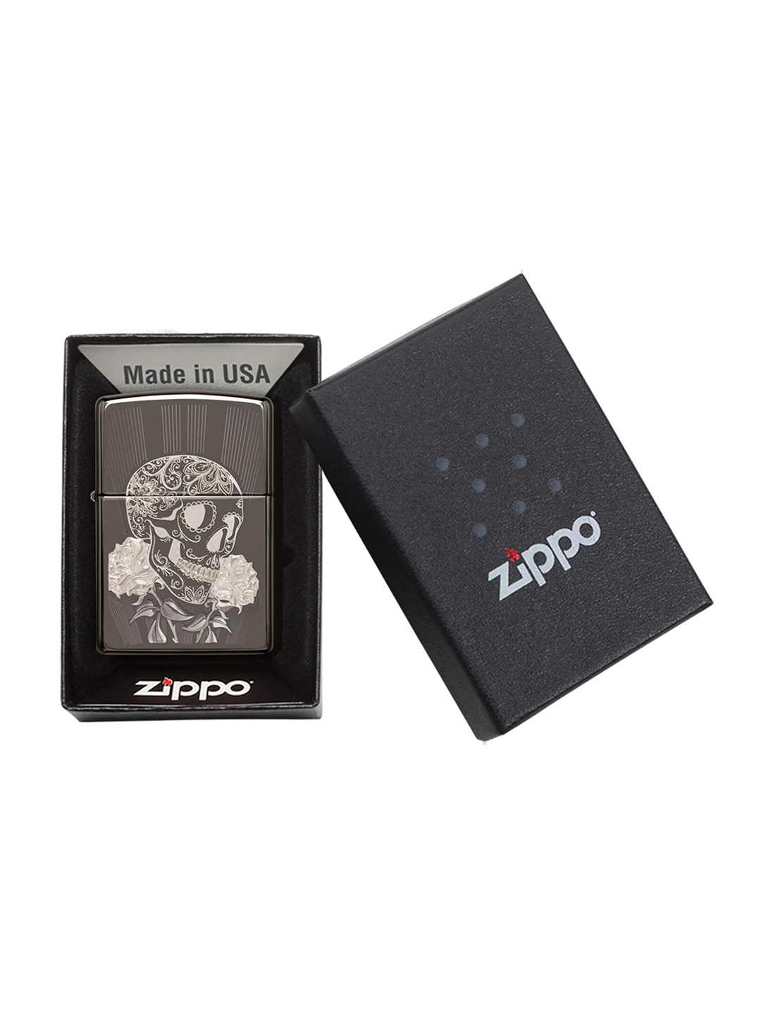 Zippo Black & Grey Fancy Skull Ice Pocket Lighter