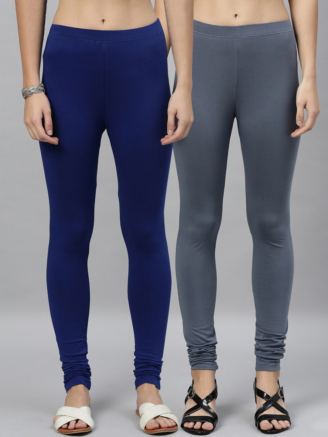 Kryptic Women Pack Of 2 Solid Churidar-Length Leggings, Blue 
Kryptic Women Pack Of 2 Solid Churidar-Length Leggings, Blue