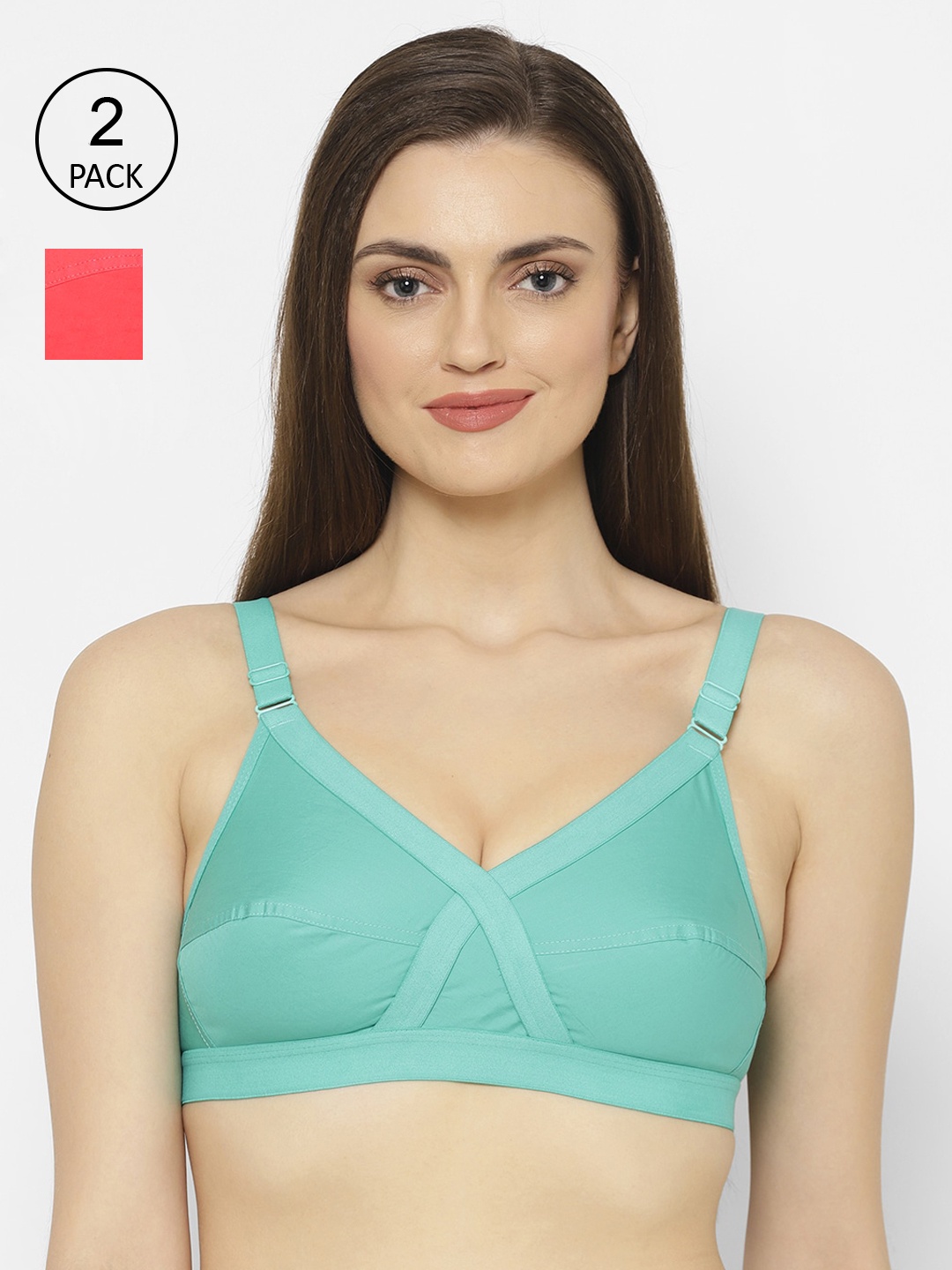 Floret Pack Of 2 Solid Non Padded Non Wired Everyday Bra Cross Fit_Sea Green-Tomato
Floret Pack Of 2 Solid Non Padded Non Wired Everyday Bra Cross Fit_Sea Green-Tomato