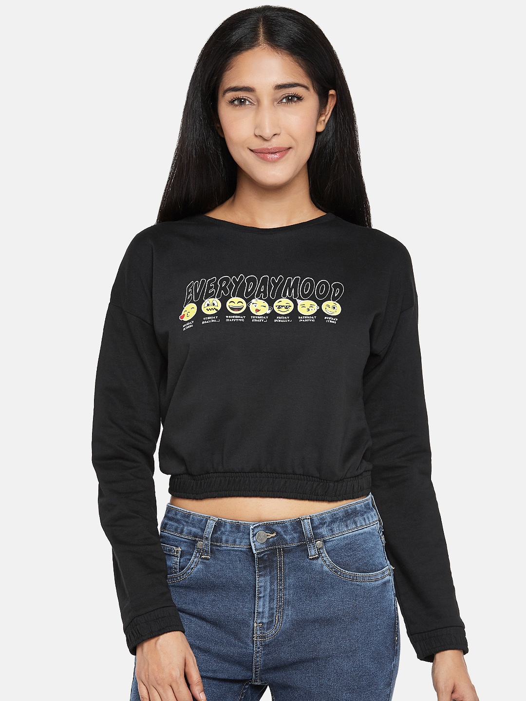 People Women Black Printed Sweatshirt