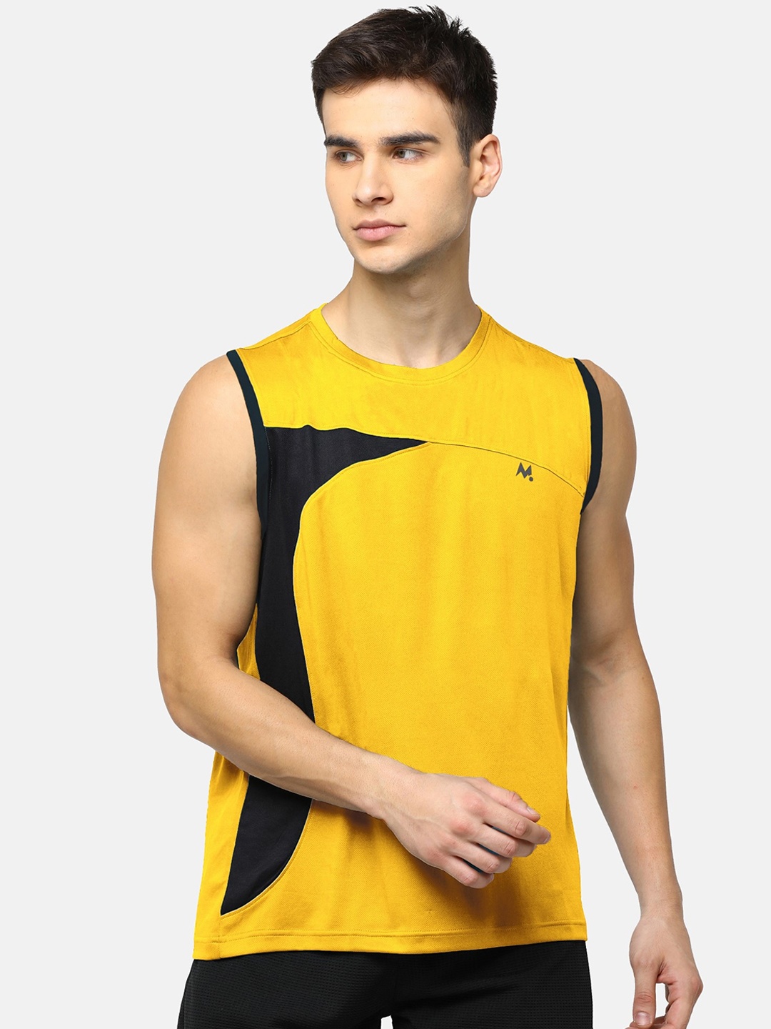 Maniac Men Yellow Colourblocked Round Neck T-shirt