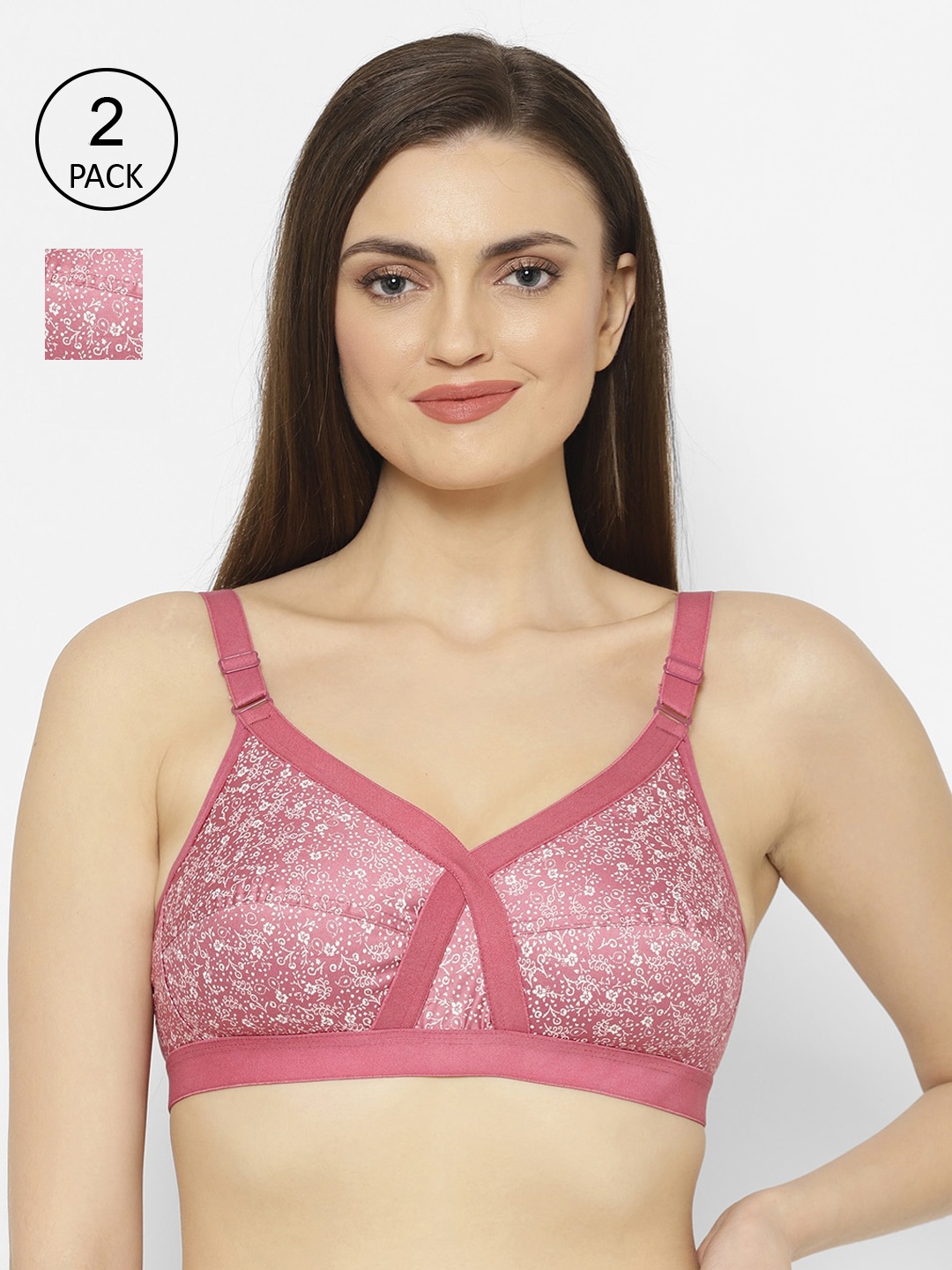 Floret Pack of 2 Non-Padded Non-Wired Full Coverage Cotton Bras with All Day Comfort, Pink
Floret Pack of 2 Non-Padded Non-Wired Full Coverage Cotton Bras with All Day Comfort, Pink