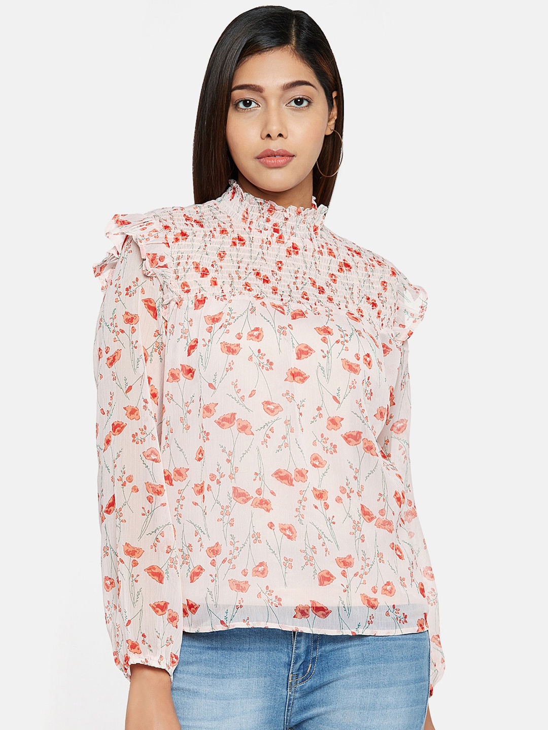 Honey by Pantaloons Women Peach-Coloured Printed Top