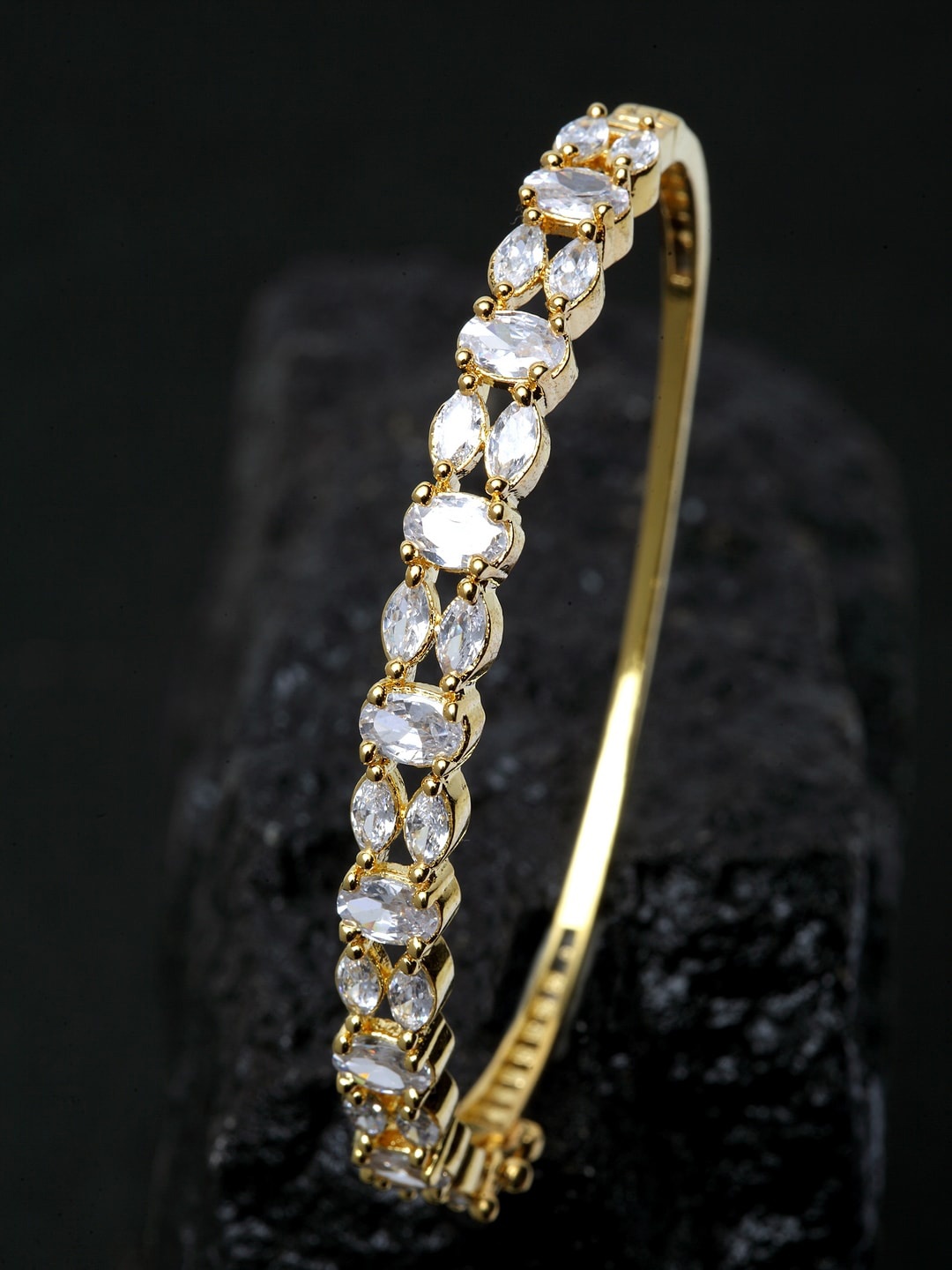 ANIKAS CREATION Gold-Plated White American Diamonds Studded Handcrafted Bangle Style Bracelet
ANIKAS CREATION Gold-Plated White American Diamonds Studded Handcrafted Bangle Style Bracelet